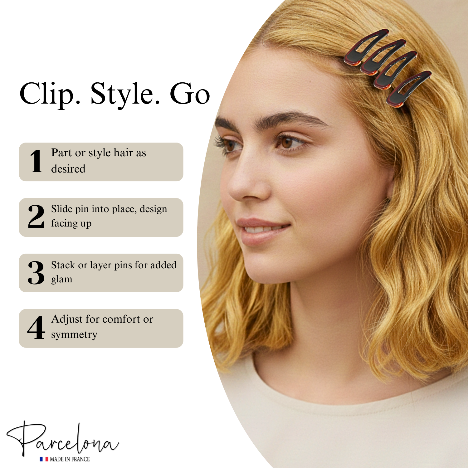 Parcelona French Mini Set of 4 Small 1.25" Cellulose Snap Hair Pins for Women