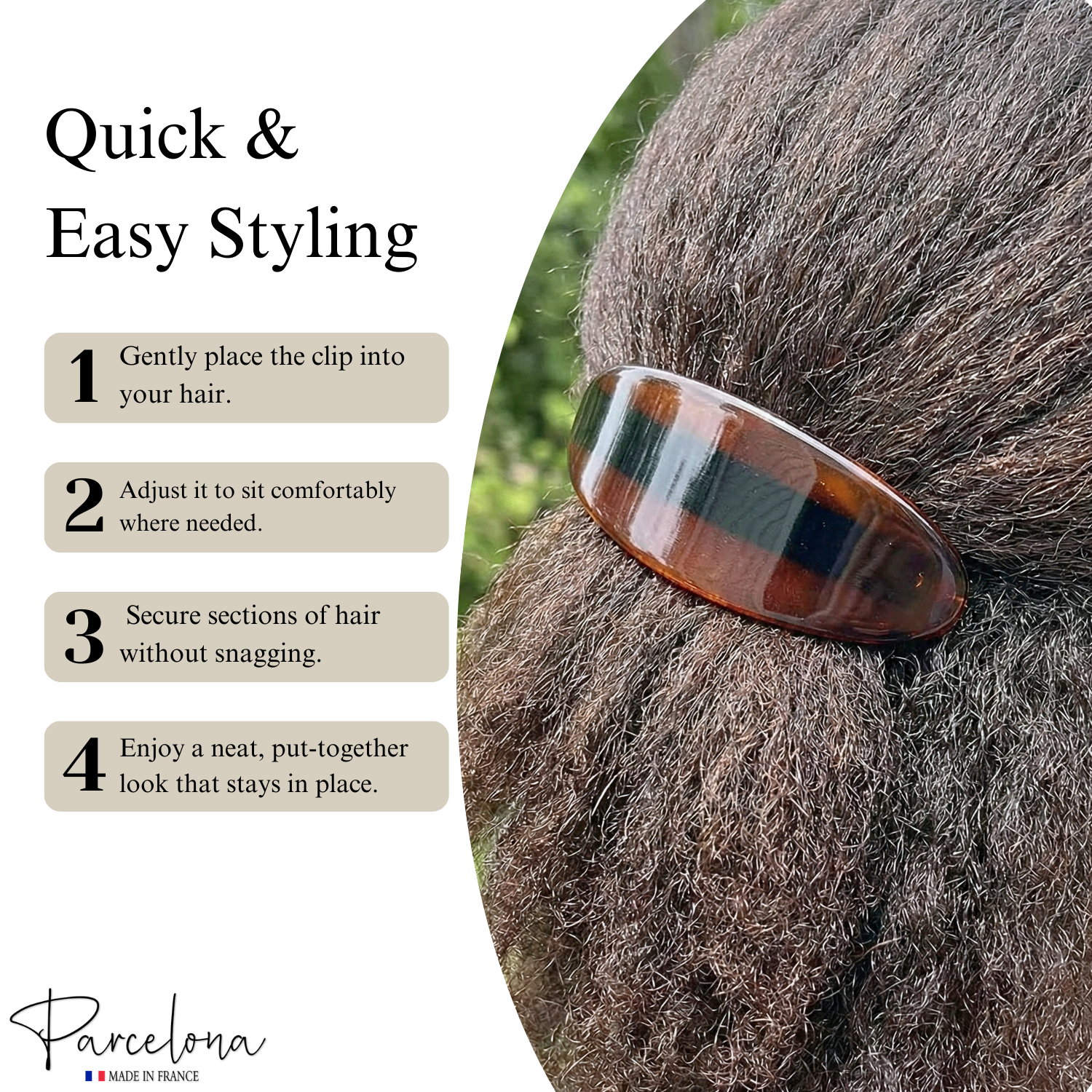 Parcelona French Oval Barrette 3.25" Tortoise Shell Non-Slip Hair Clip Grip