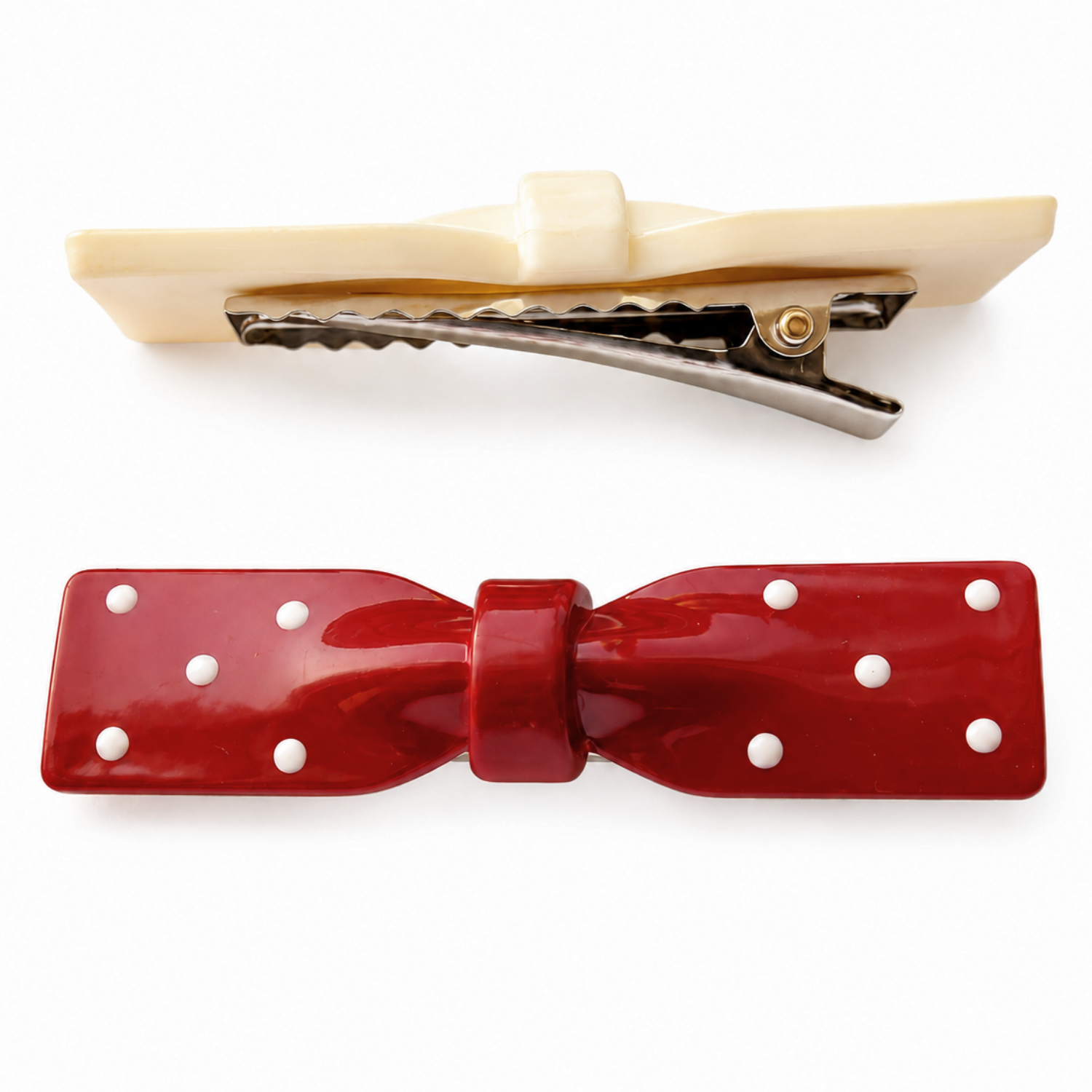 Moeni Polka Dot Bow Hair Clips 2.5" Alligator Teeth Jaw Clipper Girls Pack of 2