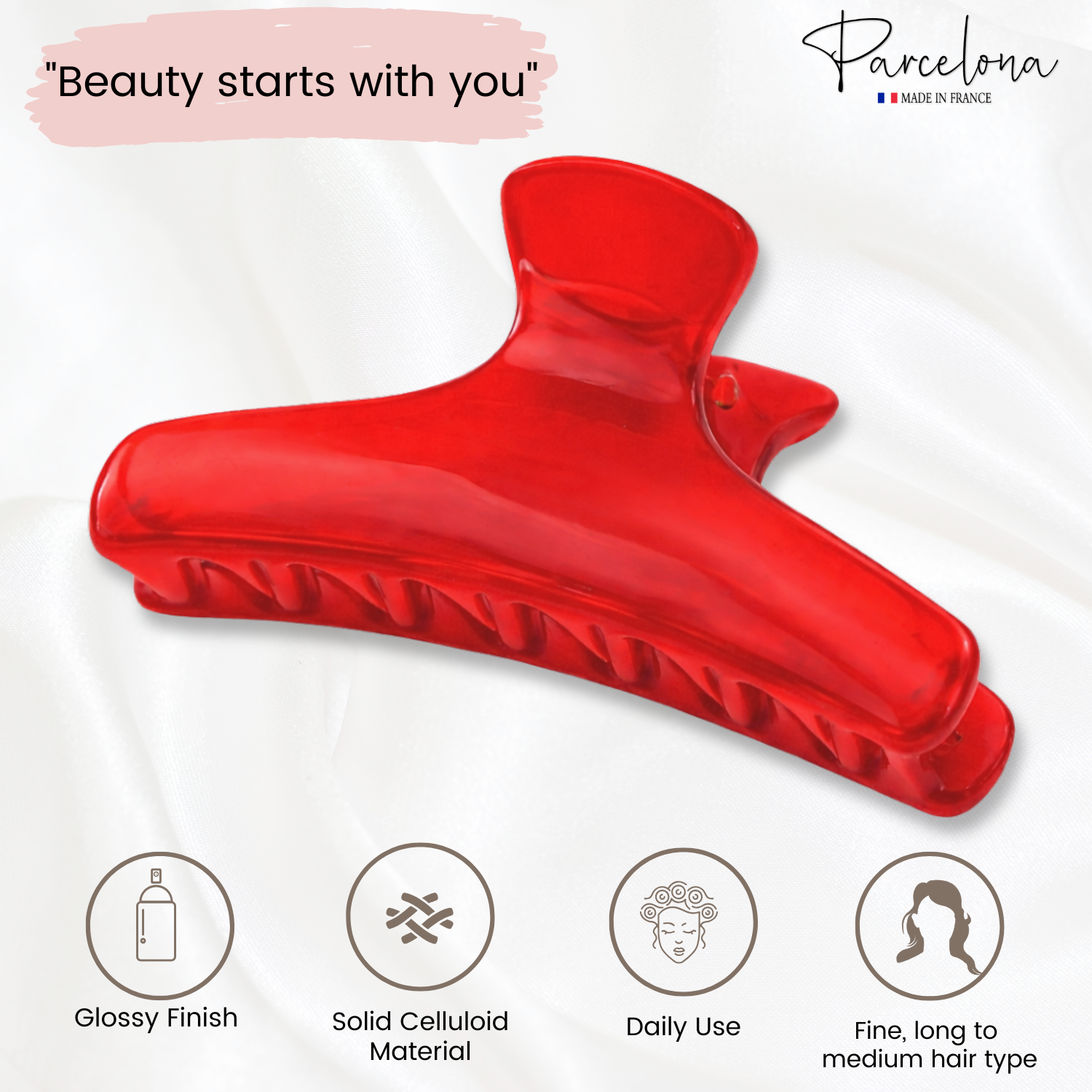Parcelona French Flat Salon Style Medium 3 1/4" Cellulose Hair Claw for Women