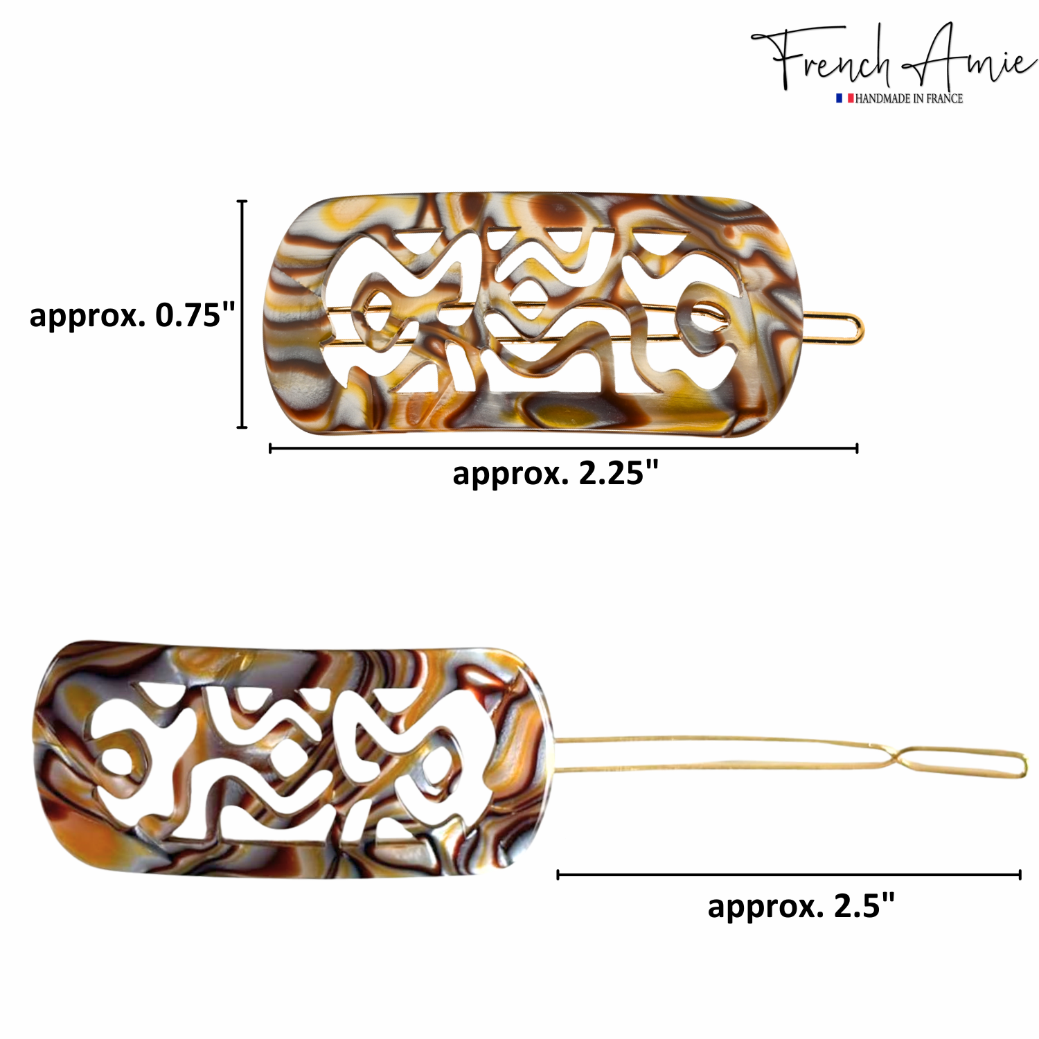 French Amie Swirls 2 ¼” Cellulose Handmade Tige Boule Snap Hair Clips for Women