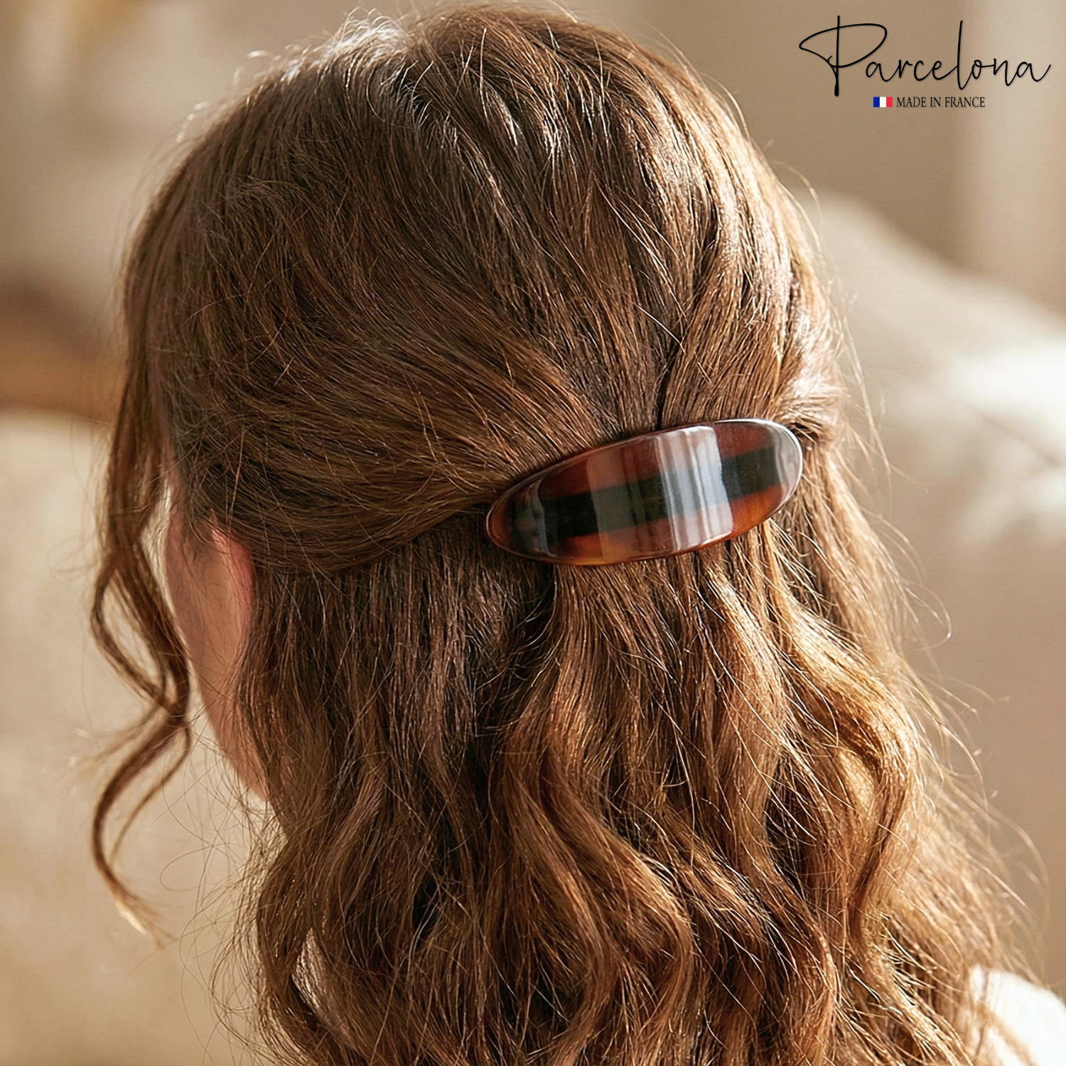 Parcelona French Oval Barrette 3.25" Tortoise Shell Non-Slip Hair Clip Grip