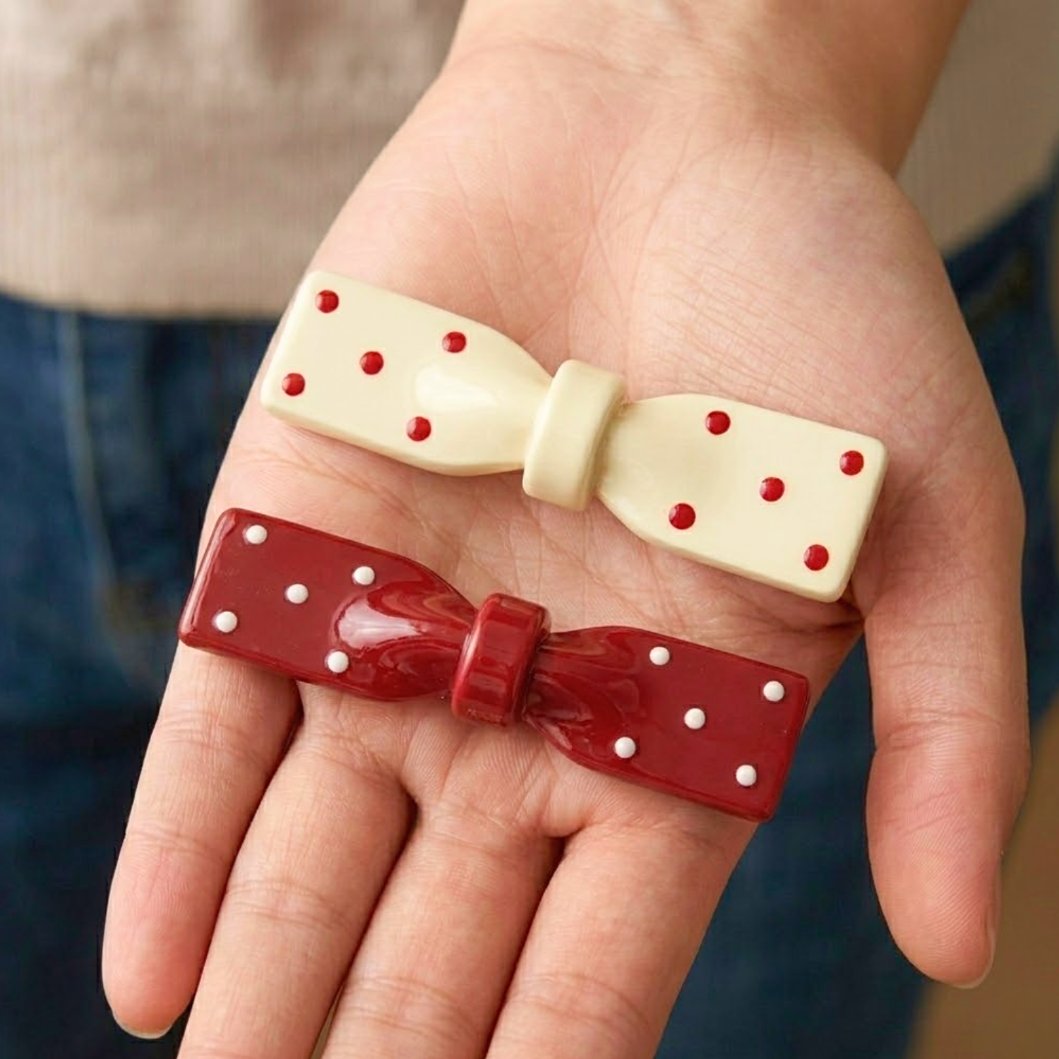 Moeni Polka Dot Bow Hair Clips 2.5" Alligator Teeth Jaw Clipper Girls Pack of 2