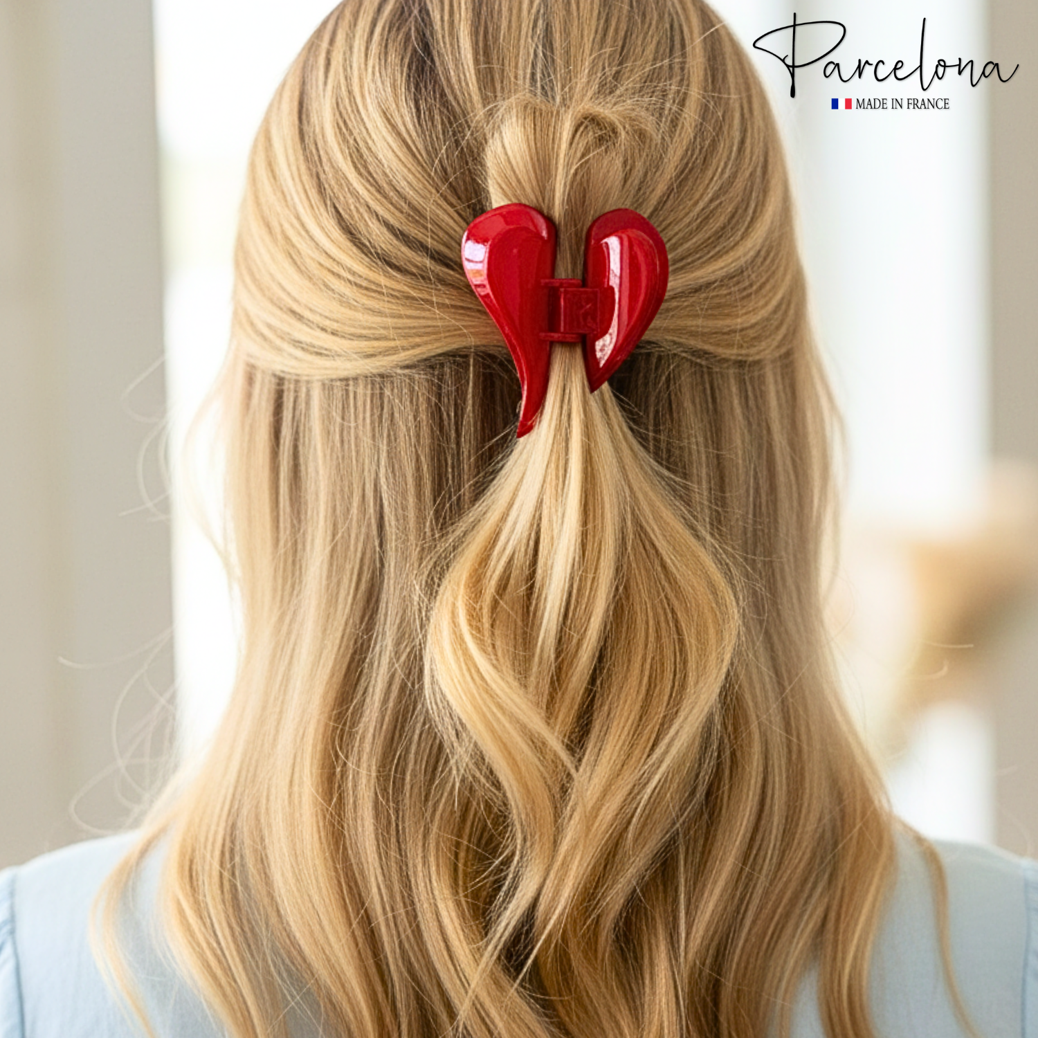 Parcelona French Heart Hair Claw Shell Red Cellulose Clip for Women
