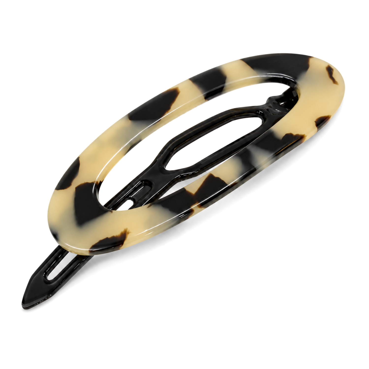 French Amie Oval Cut Out Small Handmade Cellulose Snap Hair Barrette for Women