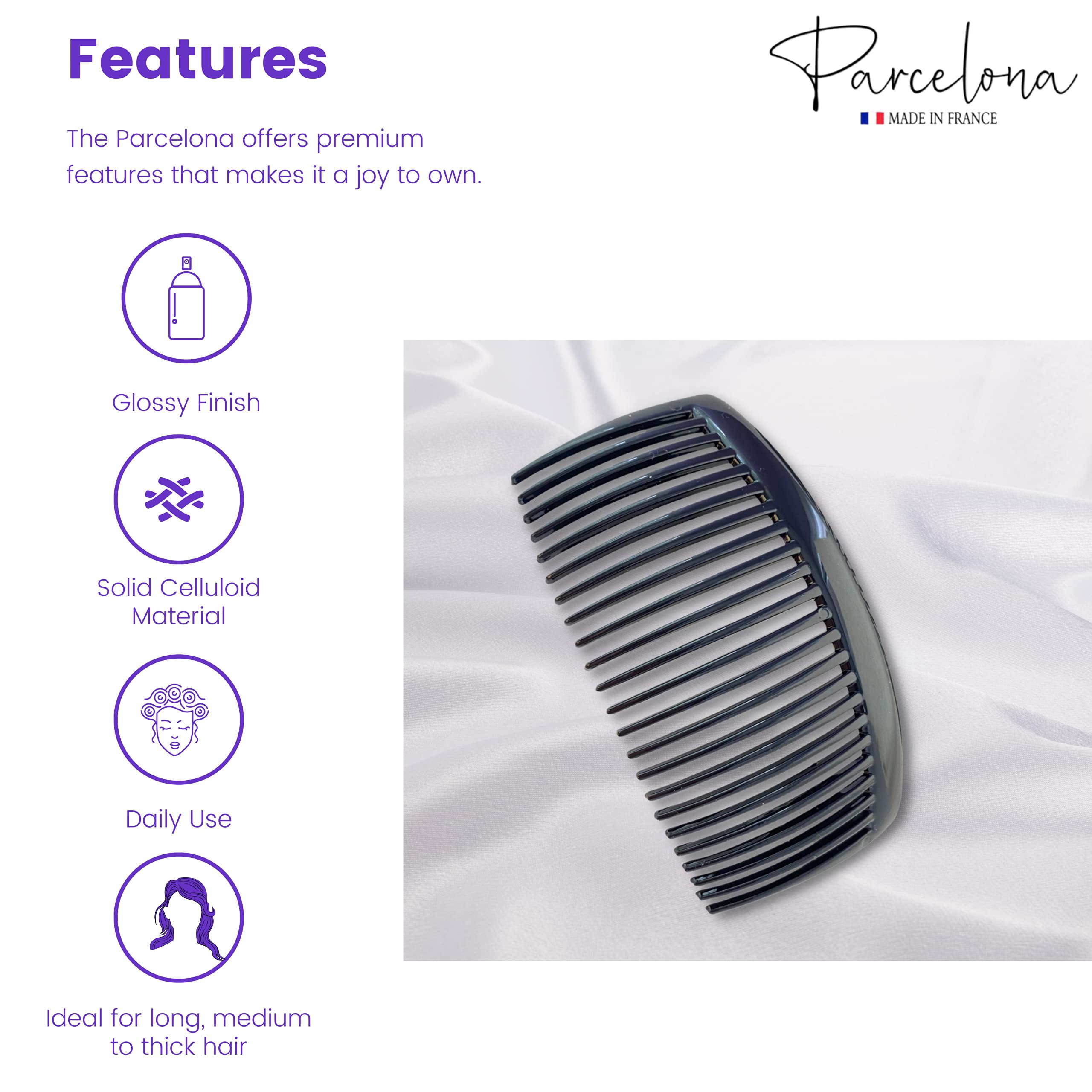Parcelona French Glossy Large Cellulose Updo 23 Teeth Hair Side Combs(2 Pcs)