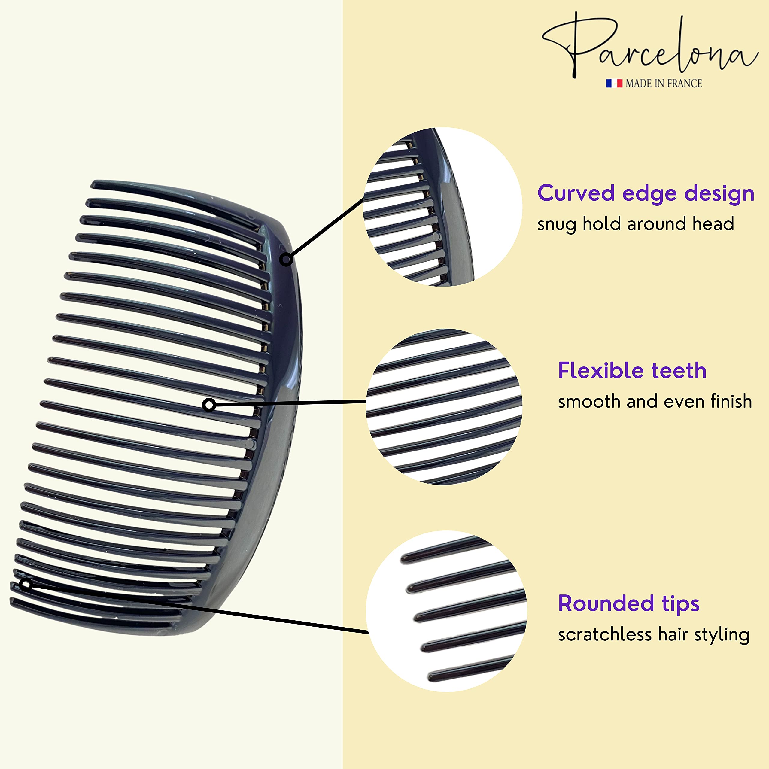 Parcelona French Glossy Large Cellulose Updo 23 Teeth Hair Side Combs(2 Pcs)