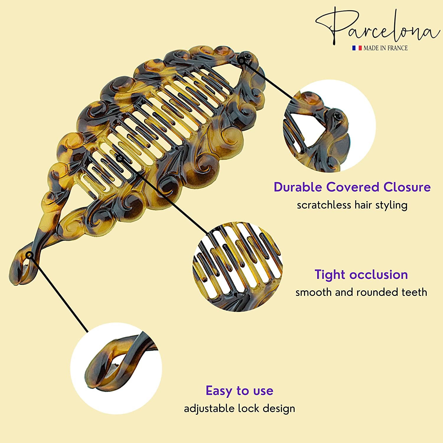 Parcelona French Swirl Fish Large 6" Cellulose Banana Hair Clip for Women