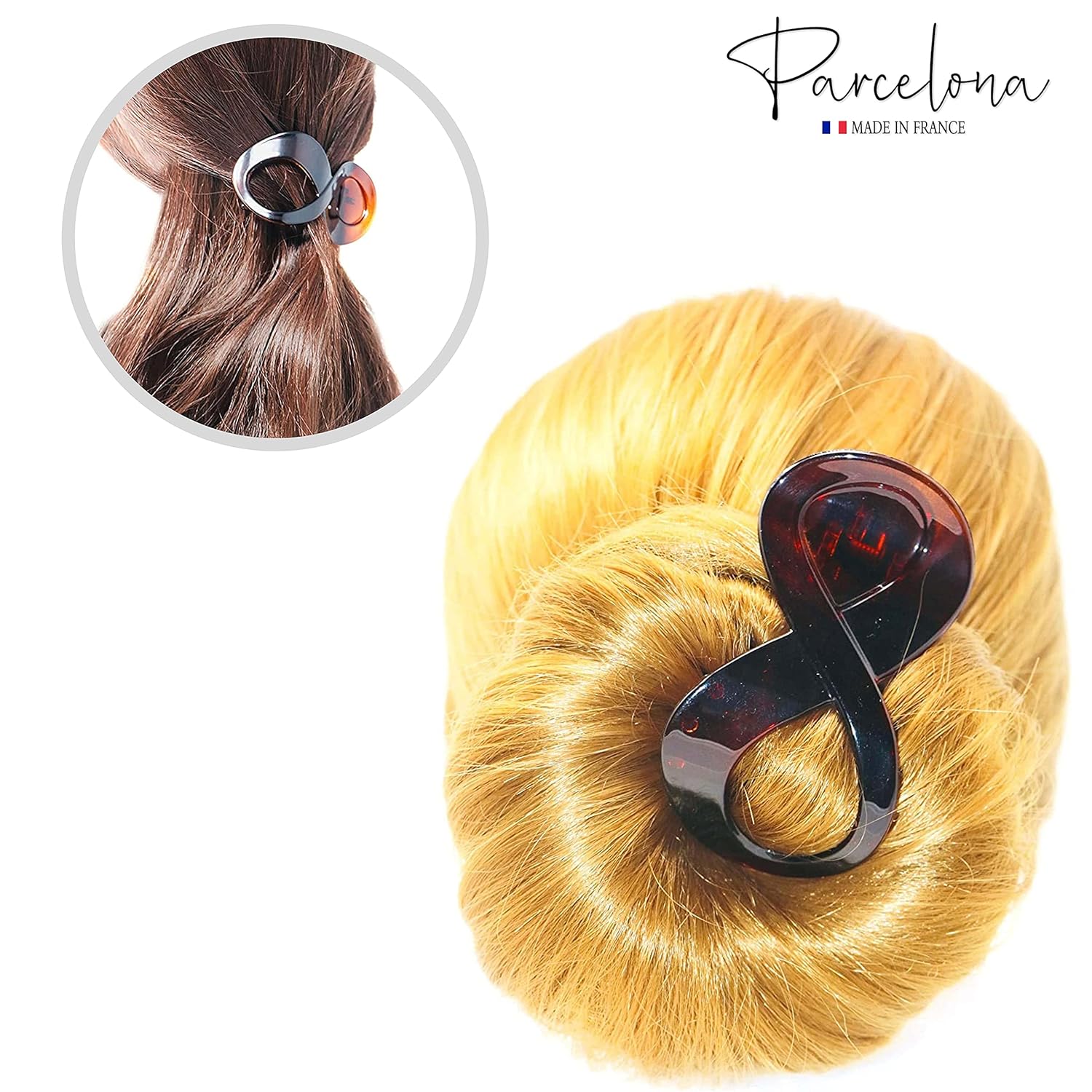 Parcelona French Infinity Loop Medium 3” Cellulose Hair Claw for Women and Girls