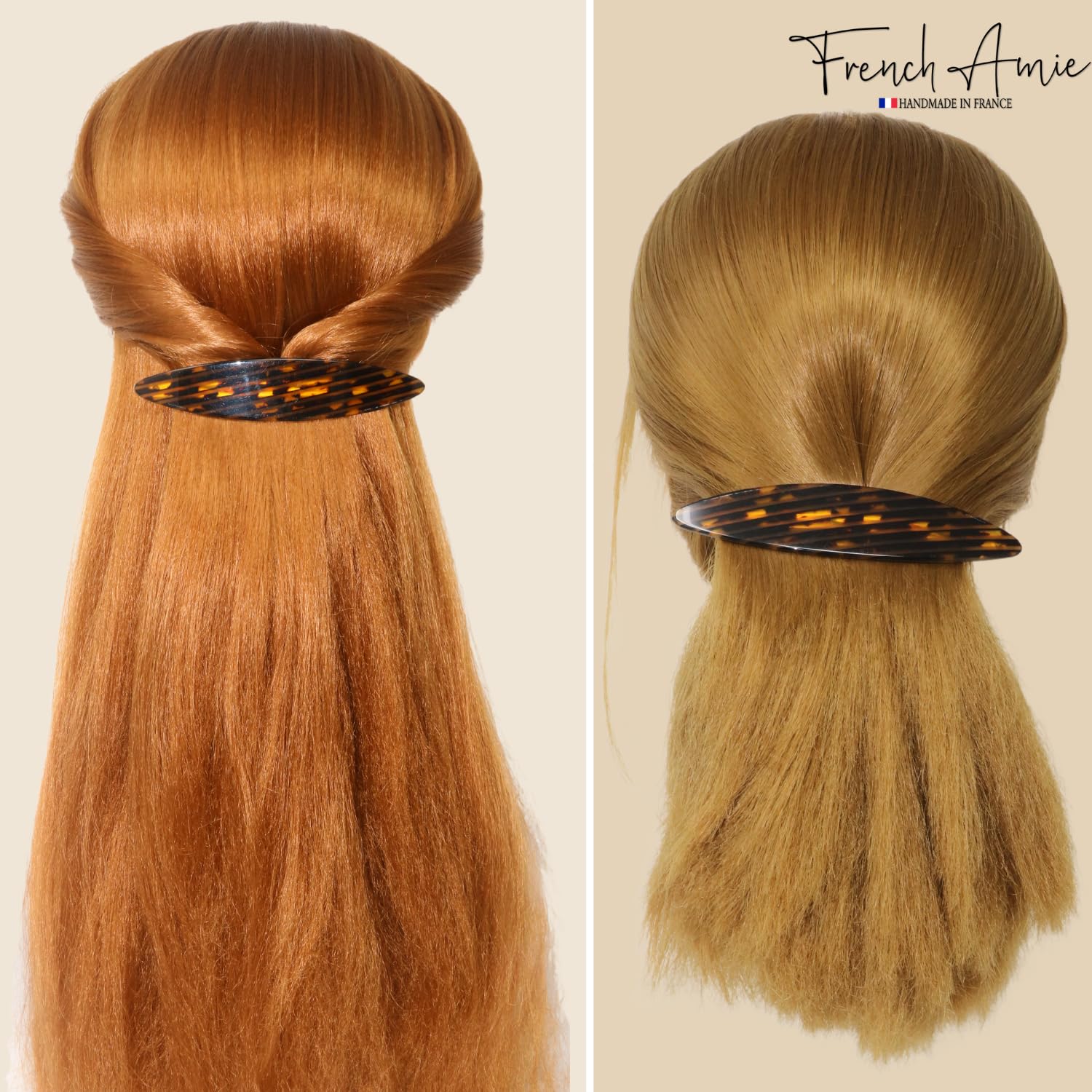 French Amie Large Oval Handmade Cellulose Hair Clip Barrette for Women