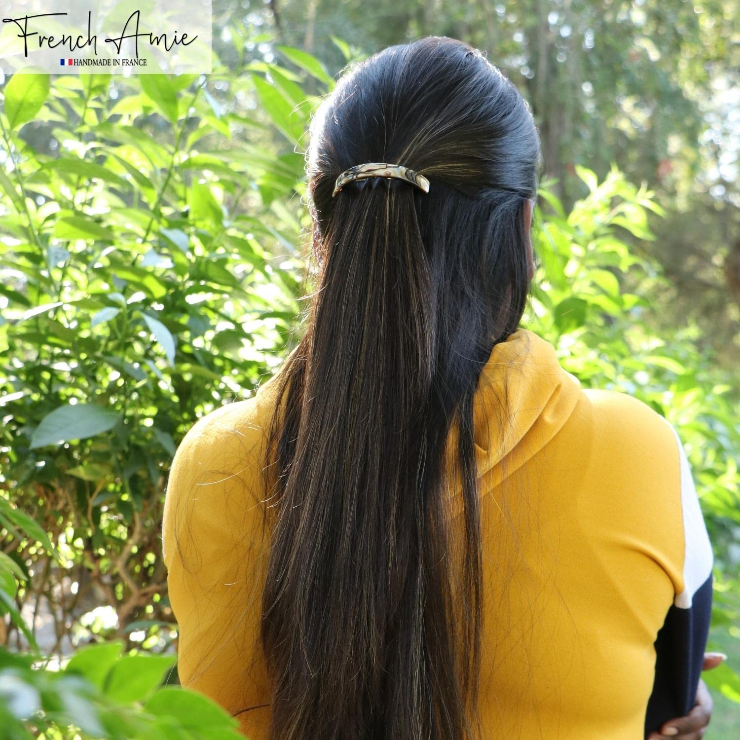 French Amie Curved Small Cellulose Handmade Hair Barrette for Women and Girls