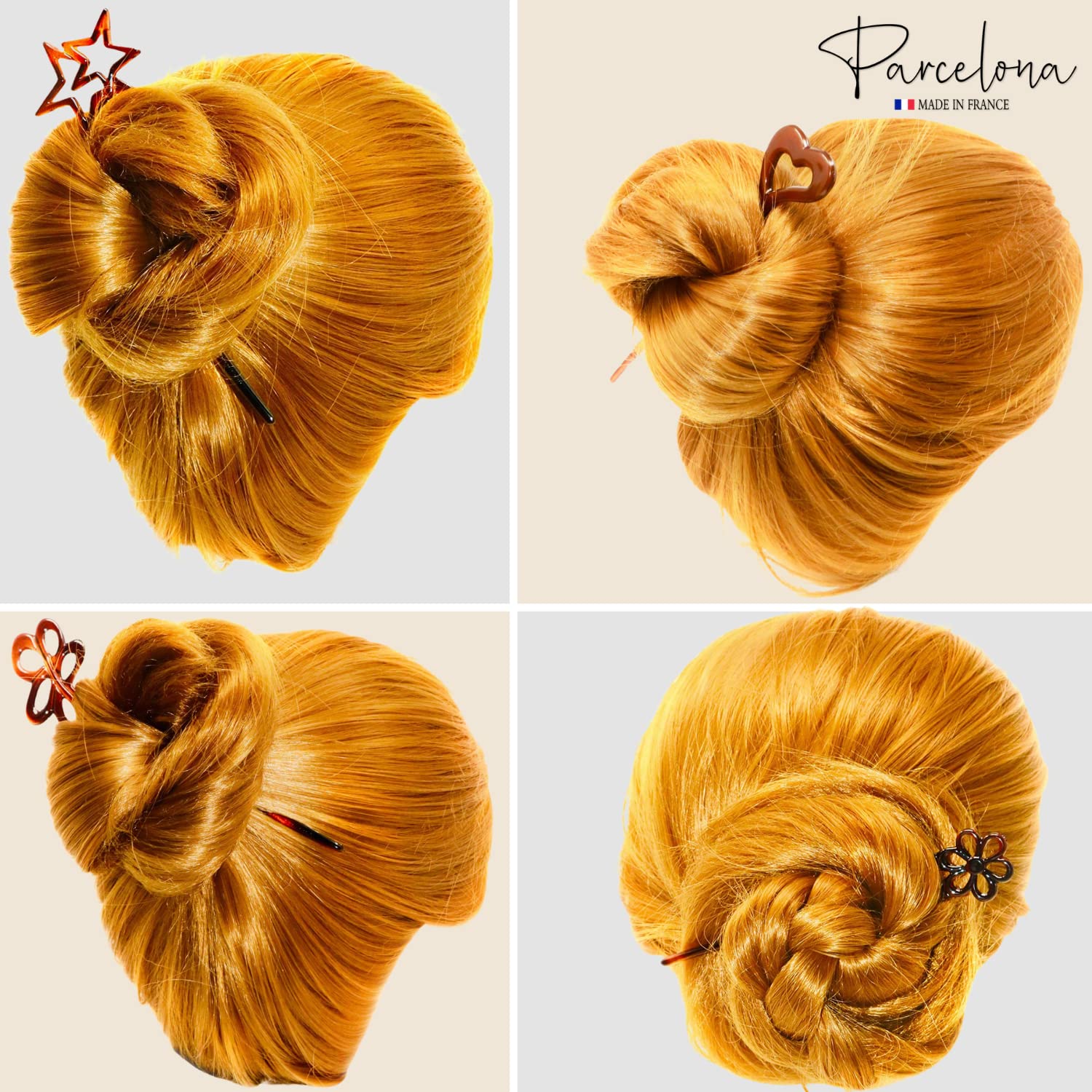 Parcelona French Lavish Large Shell Cellulose Hair Bun Sticks for Women(4 Pcs)