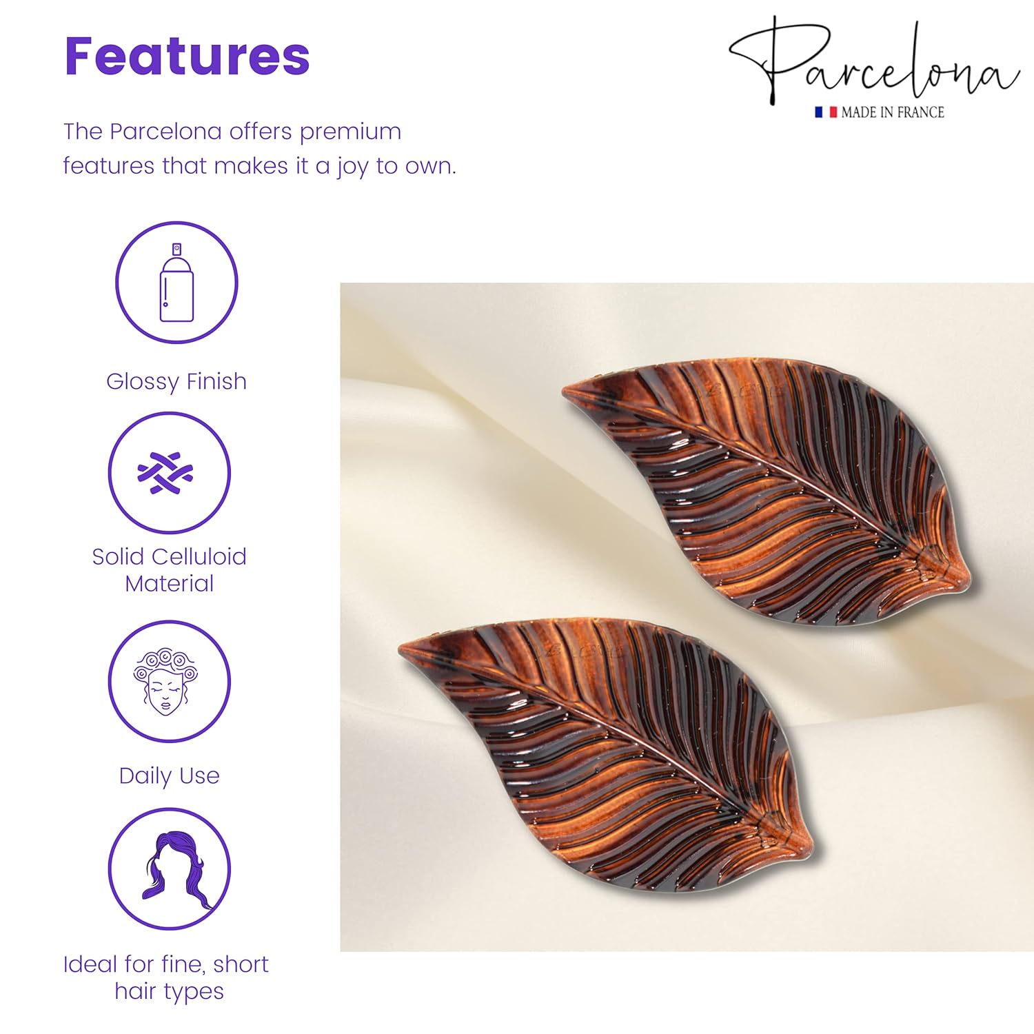 Parcelona French Autumn Leaf Shell Small Cellulose Hair Clip Barrettes(2 Pcs)