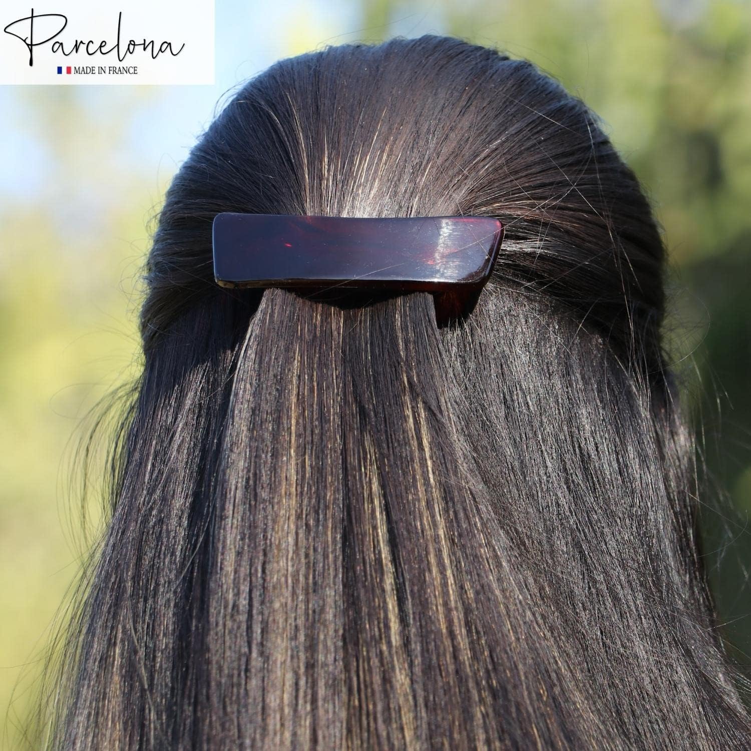 Parcelona French Curved Rectangle Shell Small Cellulose Hair Barrette for Women