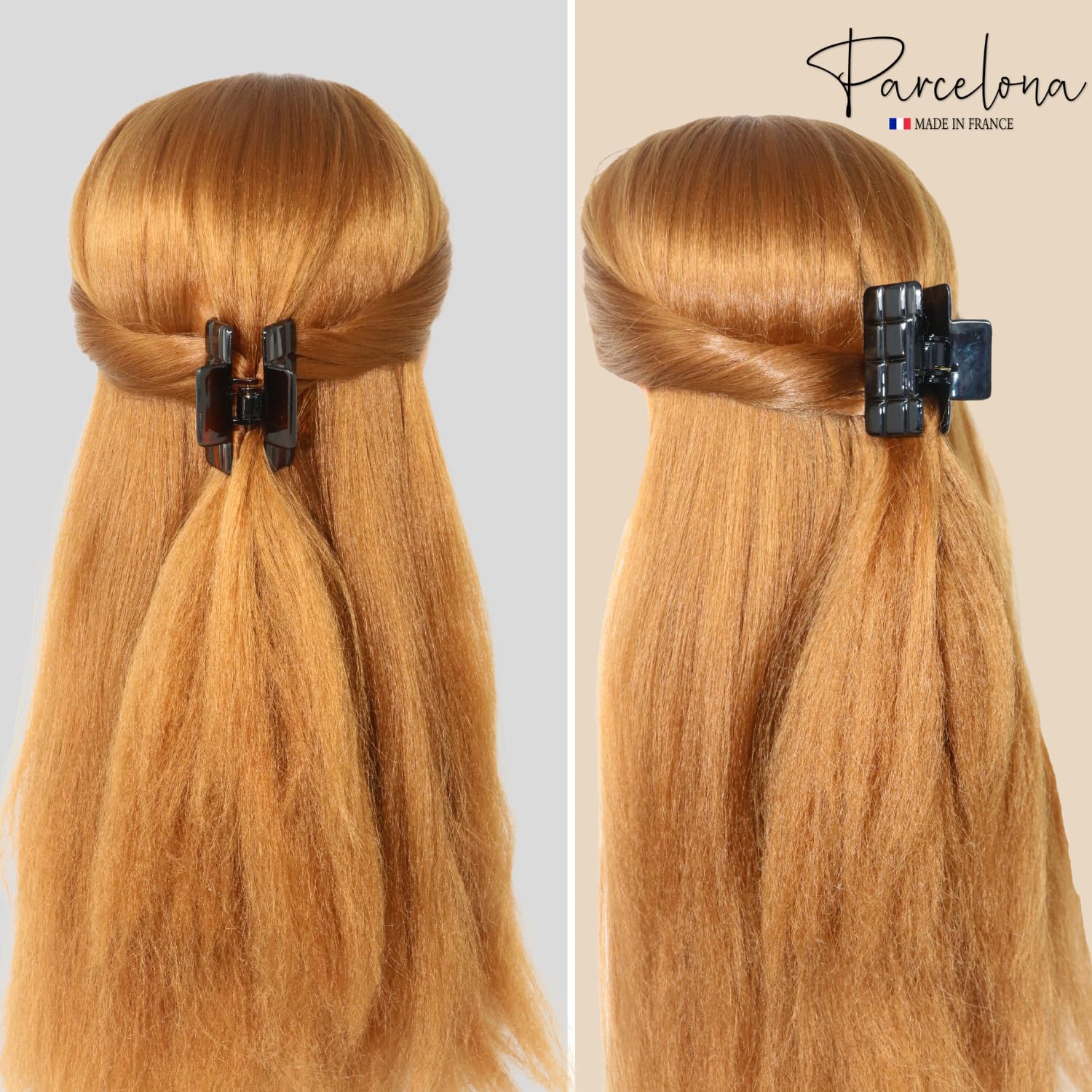 Parcelona French Checkered Small Cellulose Jaw Hair Claw Clamps for Women(2 Pcs)