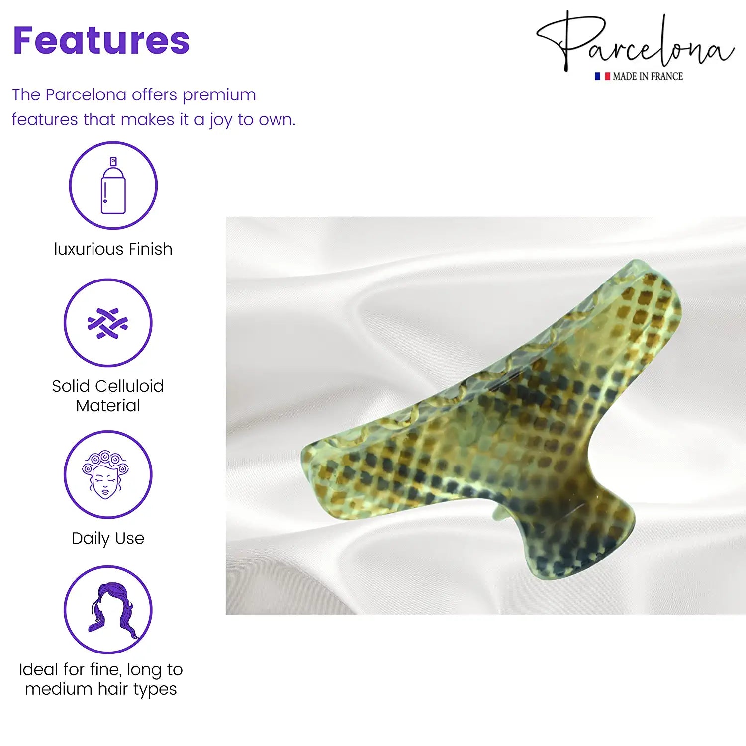 Parcelona French Flat Salon Style Medium 3 1/4" Cellulose Hair Claw for Women