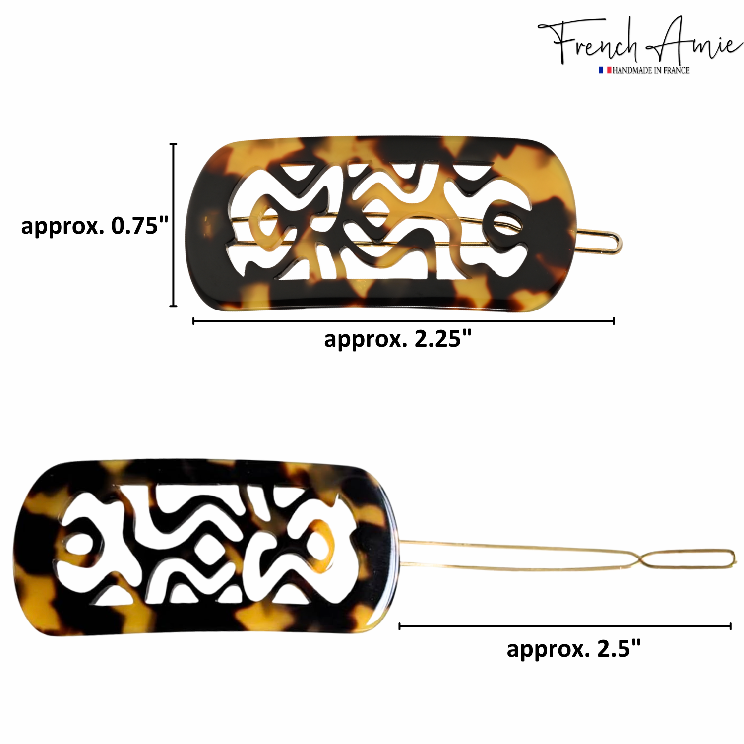 French Amie Swirls 2 ¼” Cellulose Handmade Tige Boule Snap Hair Clips for Women