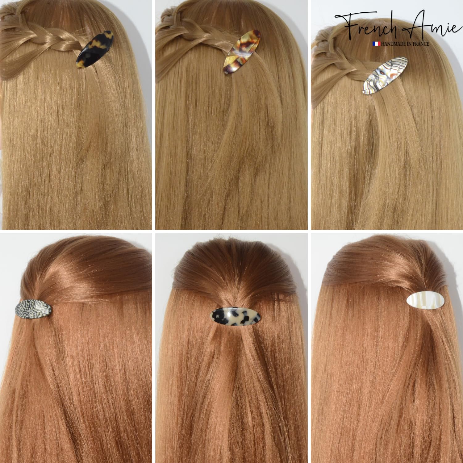 French Amie Oval Mini Set of 6 Handmade Celluloid Hair Clip Barrette for Girls