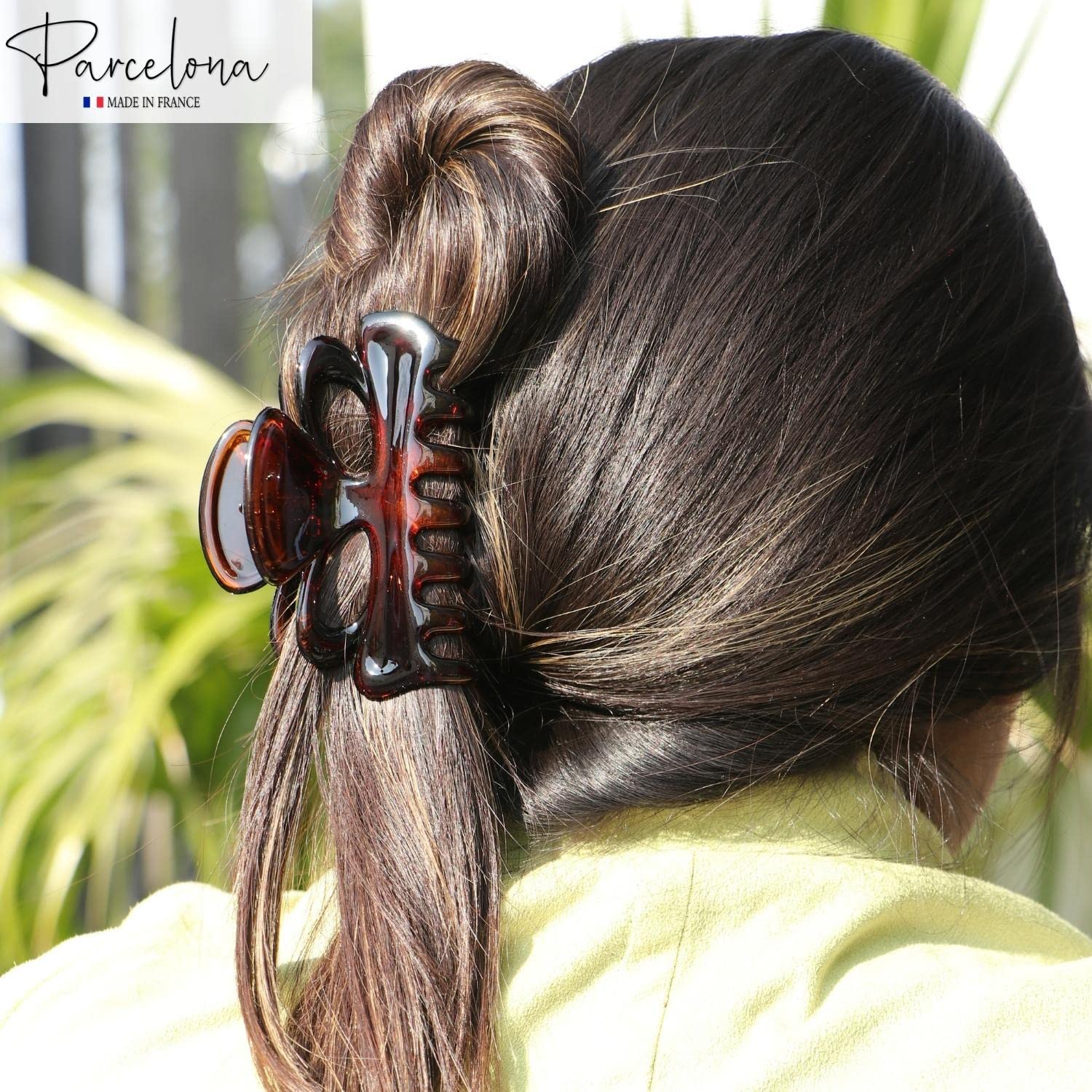 Parcelona French Chat Yeux Shell & Black Cellulose Medium 3.5 Inch Hair Claw