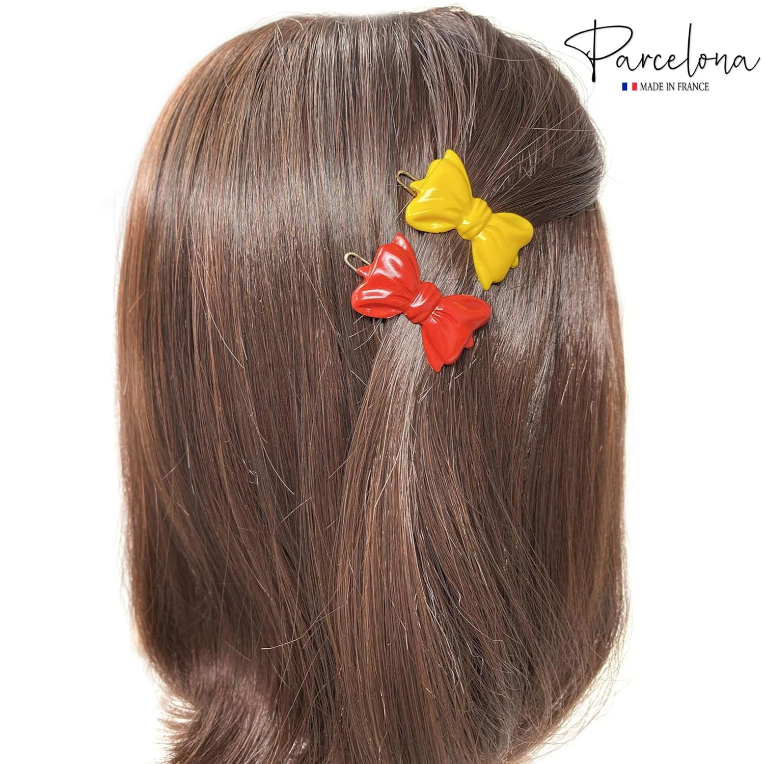 Parcelona French Ribbon Bow Small Cellulose Side Hair Barrettes for Women & Girls