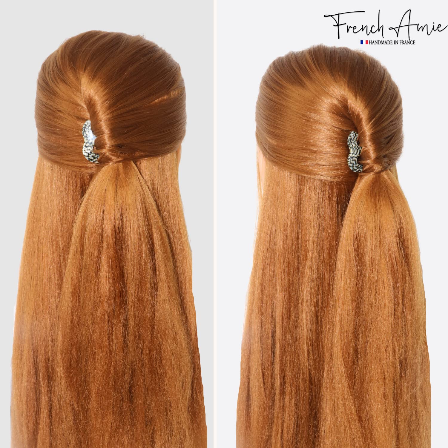 French Amie Tri Prongs 3" Medium Handmade Cellulose Bun Holder Women Hair Pin