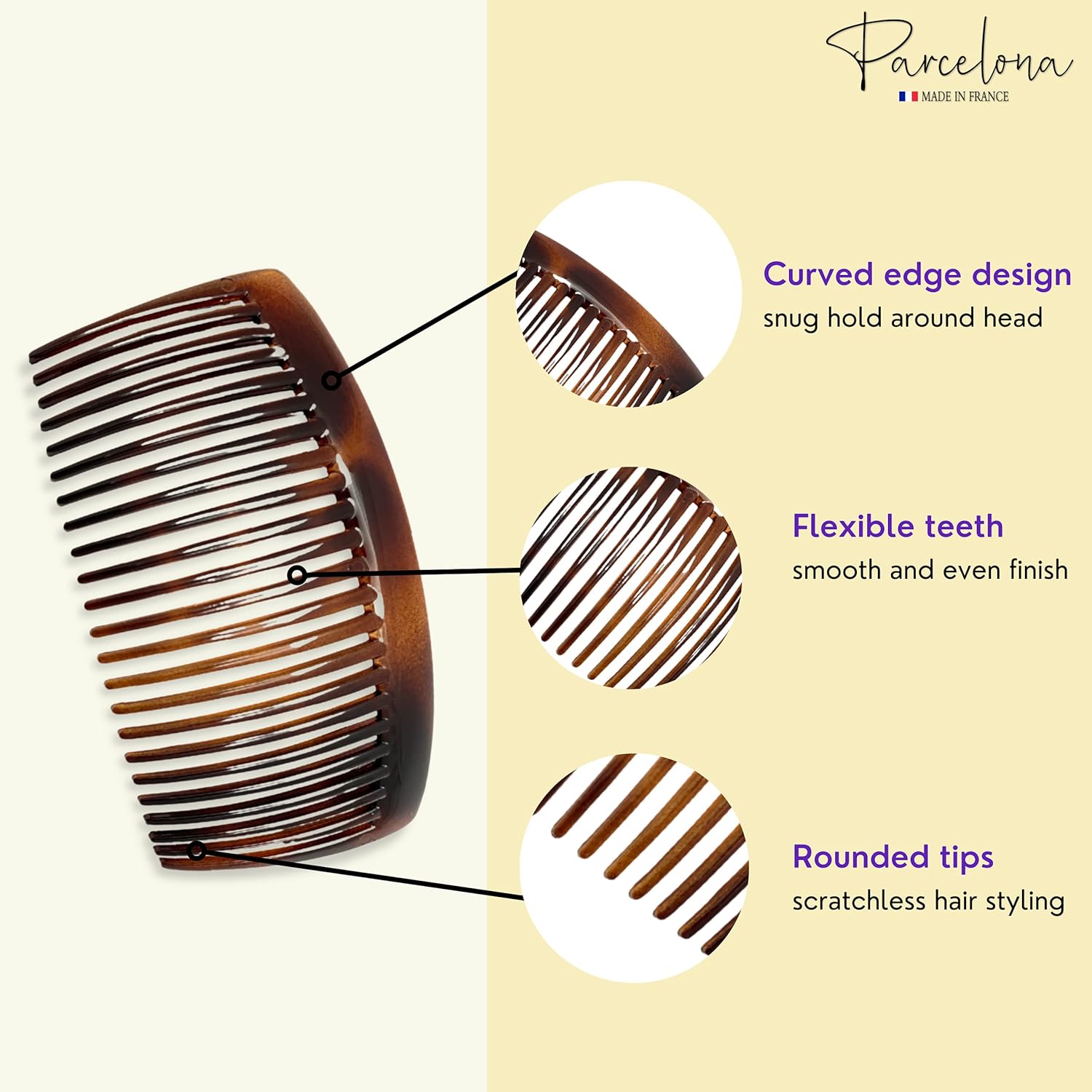 Parcelona French Glossy Large Cellulose Updo 23 Teeth Hair Side Combs(2 Pcs)