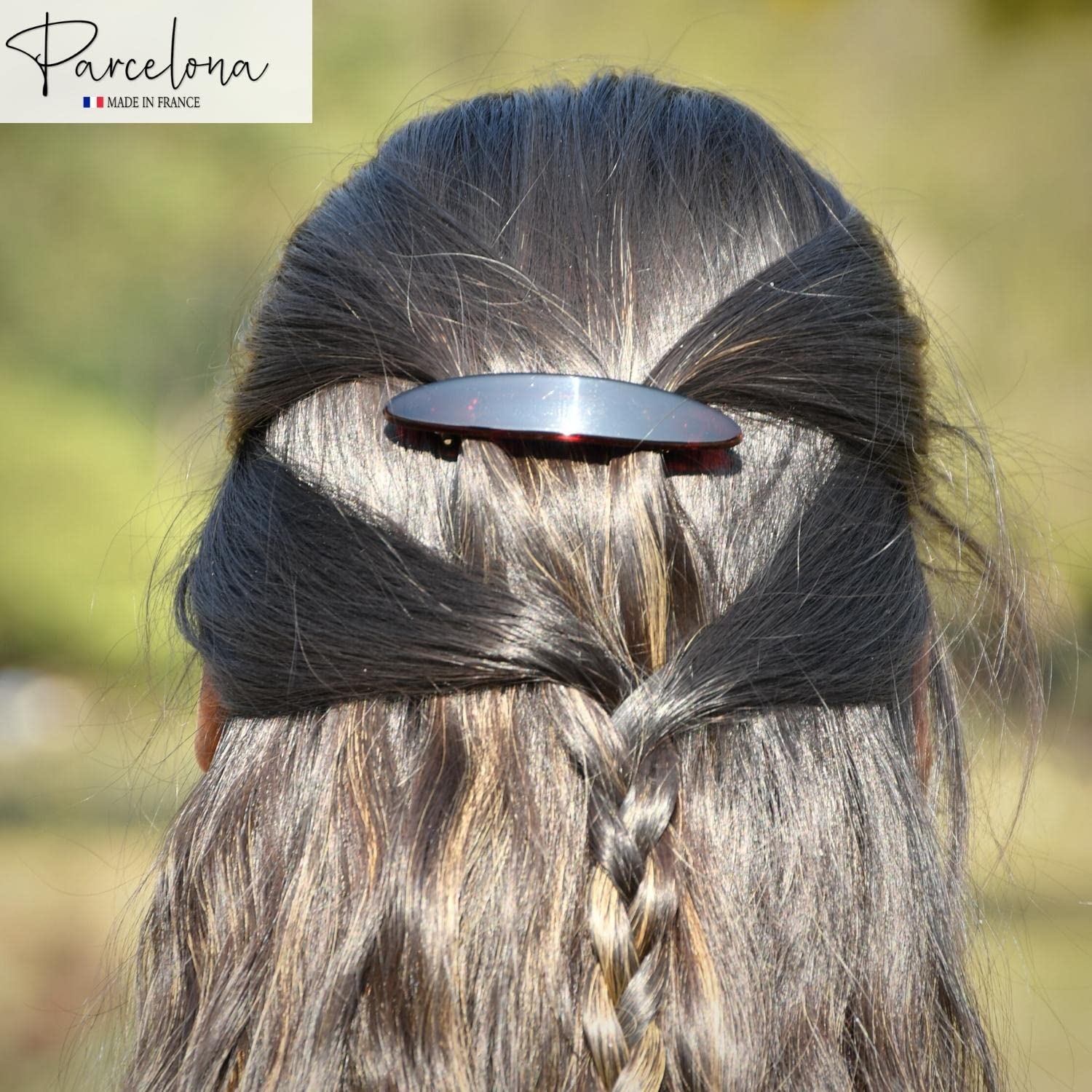 Parcelona French Small Oval Cellulose Shell Automatic Hair Clip Hair Barrette