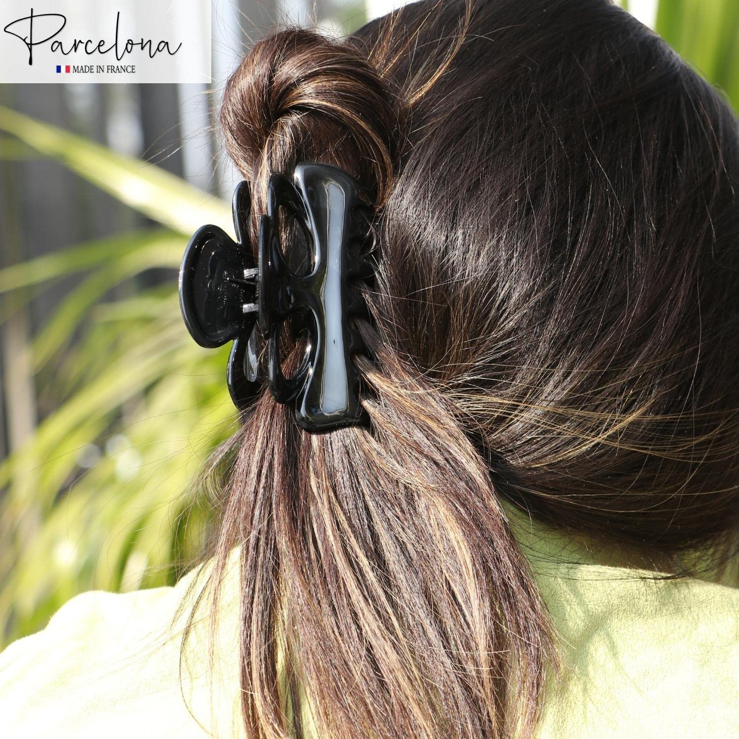 Parcelona French Chat Yeux Shell & Black Cellulose Medium 3.5 Inch Hair Claw