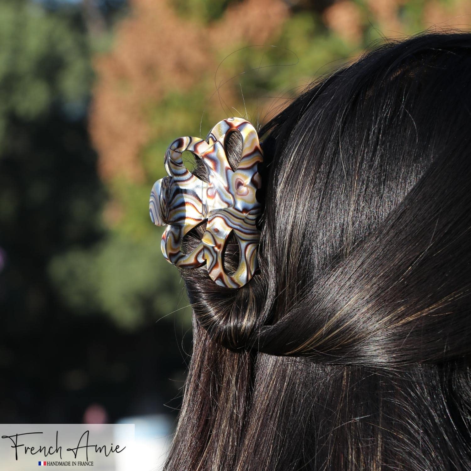 French Amie Flower Bloom 3" Handmade Cellulose No Slip Grip Hair Claw Clip