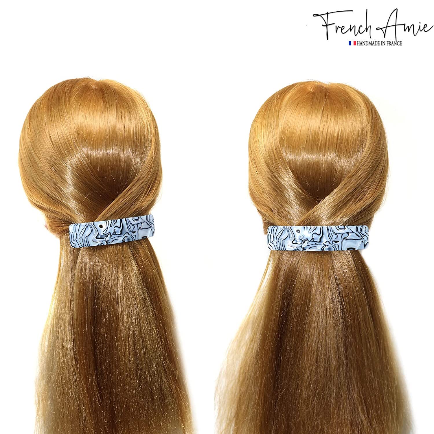 French Amie Long Rectangle Handmade Large Hair Barrette Clip for Women N Girls