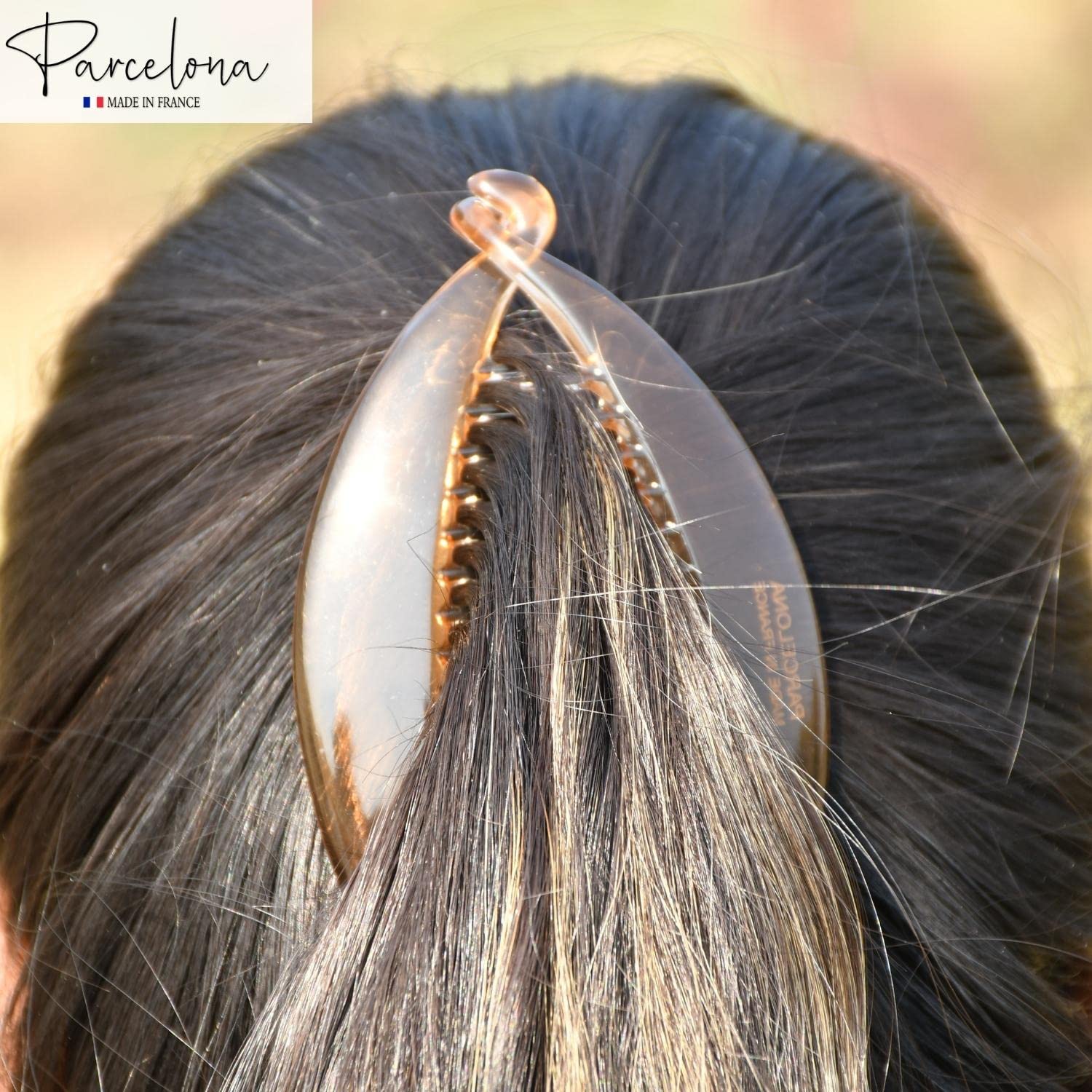 Parcelona French Fat Oval Crystal Brown Large 5" Cellulose Fishtail Hair Banana