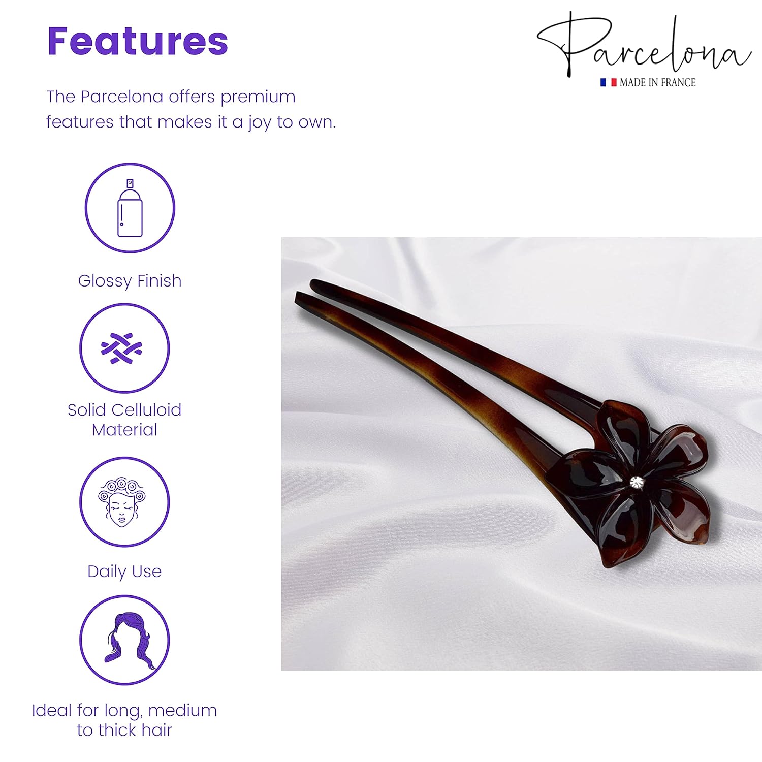 Parcelona French Belle Flower Shell Chignon Celluloid Hair U Stick Pin