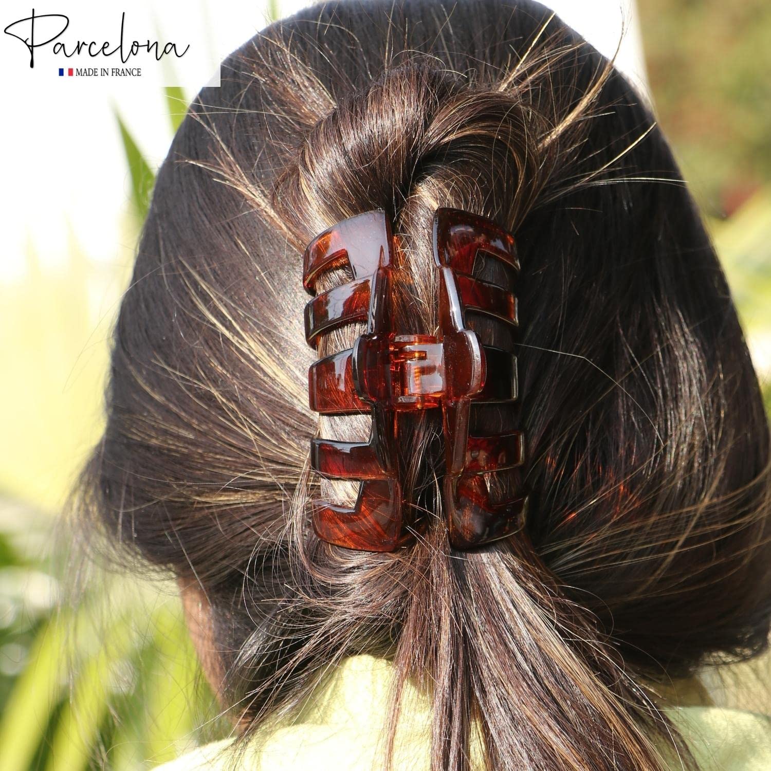 Parcelona French Tubular Large Cellulose Covered Spring Jaw Hair Claw for Women