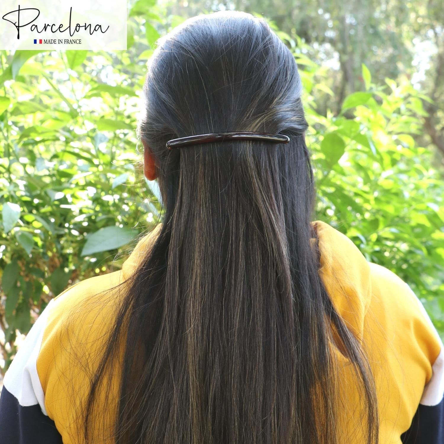 Parcelona French Skinny Rounded Large Cellulose Hair Barrettes for Women(2 Pcs)