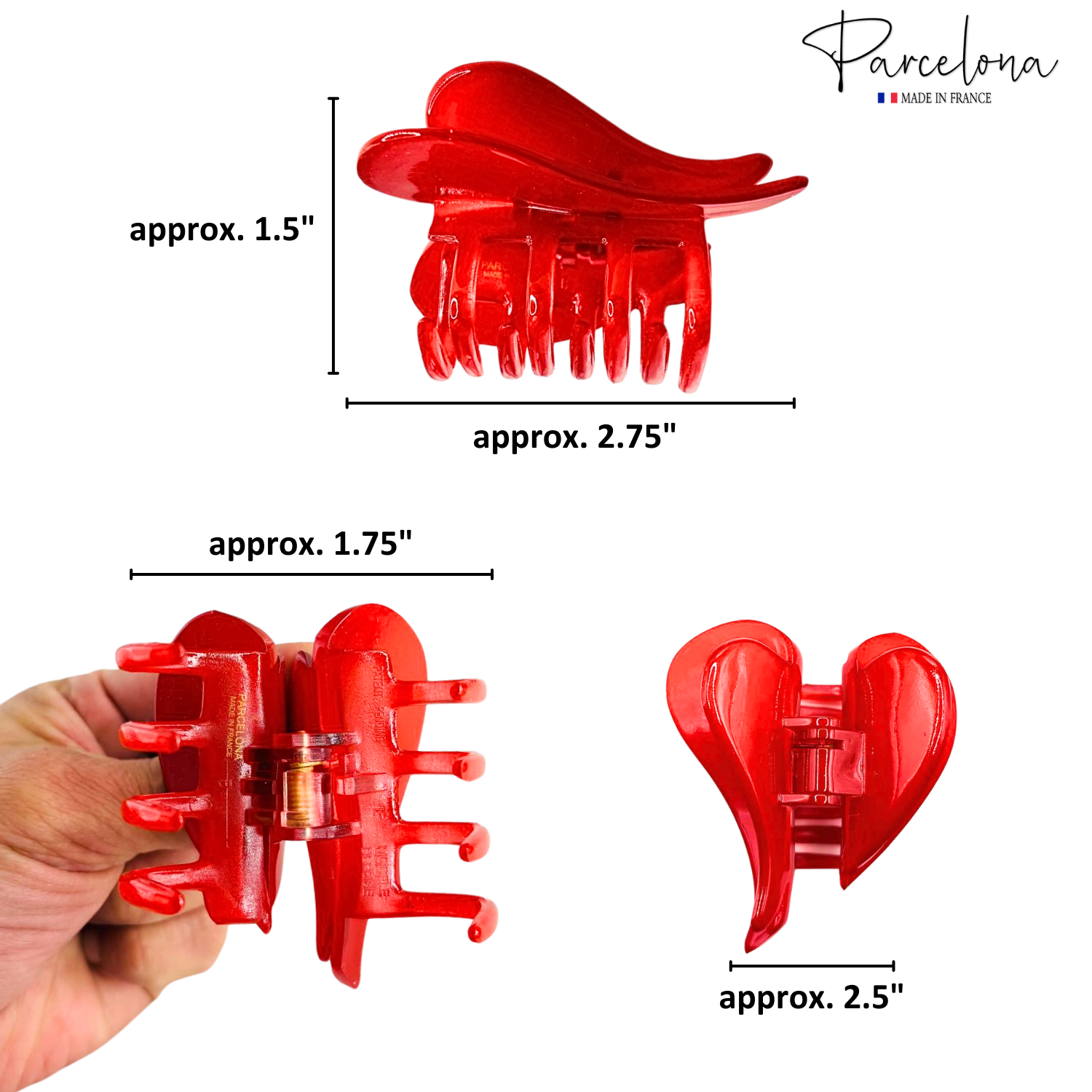Parcelona French Heart Hair Claw Shell Red Cellulose Clip for Women