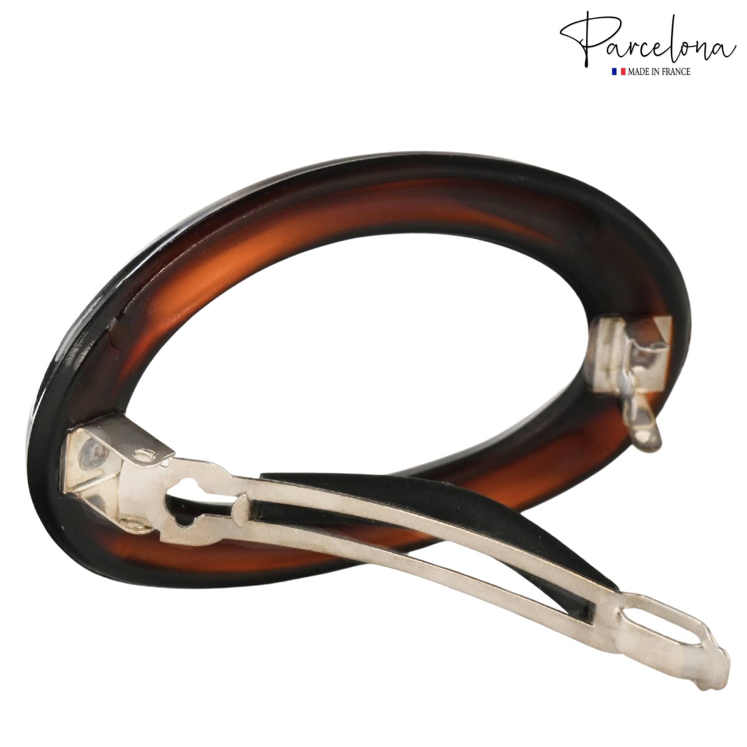 Parcelona French Oval Barrette Set of 2 Tortoise Shell O Ring Non Slip Hair Clip