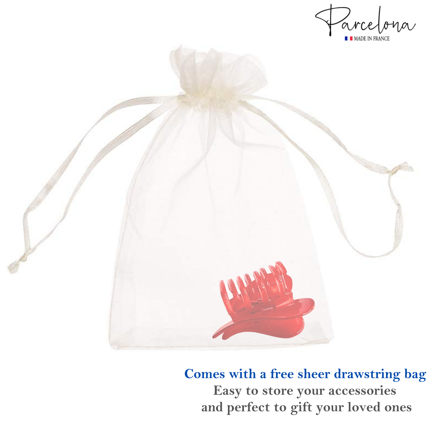 Parcelona French Heart Hair Claw Shell Red Cellulose Clip for Women