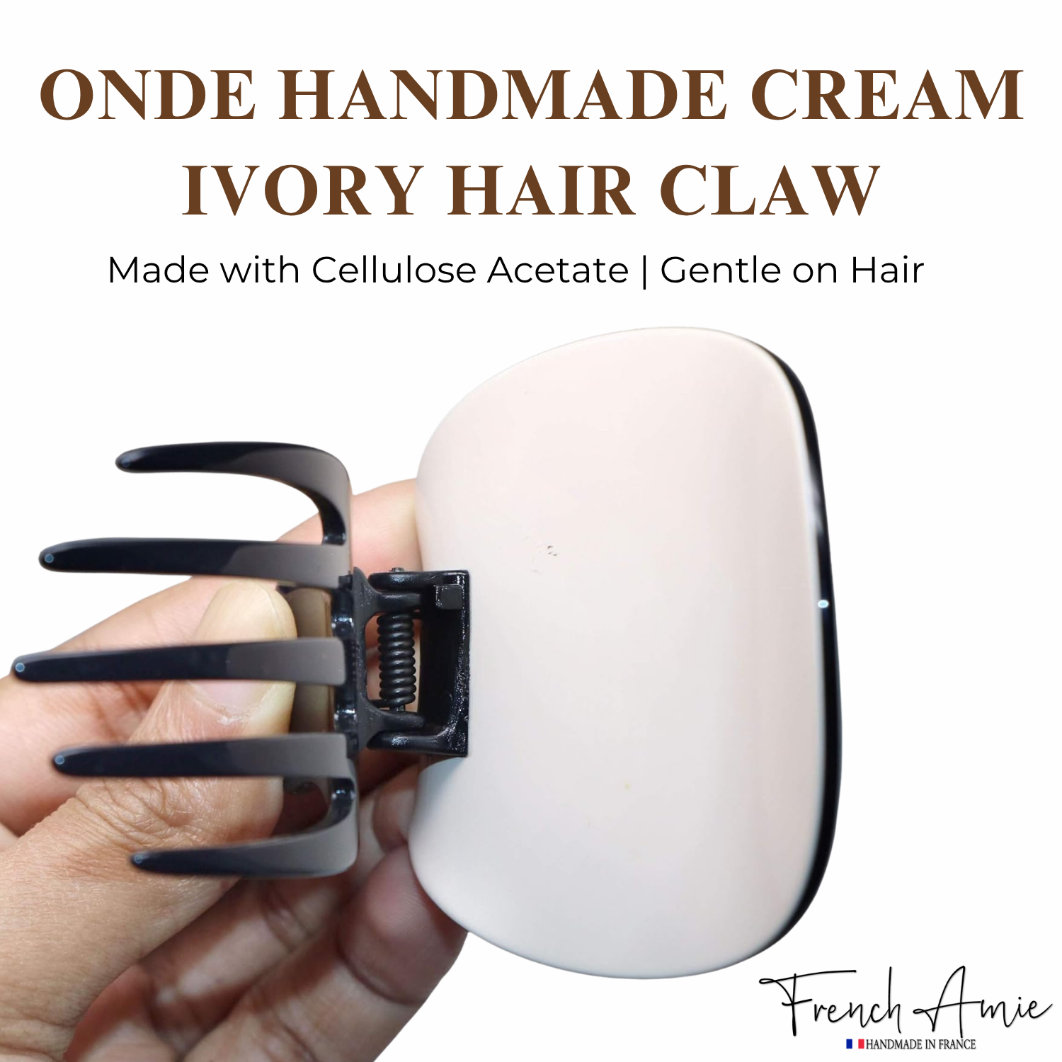 French Amie Handmade Onde 2 3/4" Medium Cream Ivory Hair Side Slider In Claw