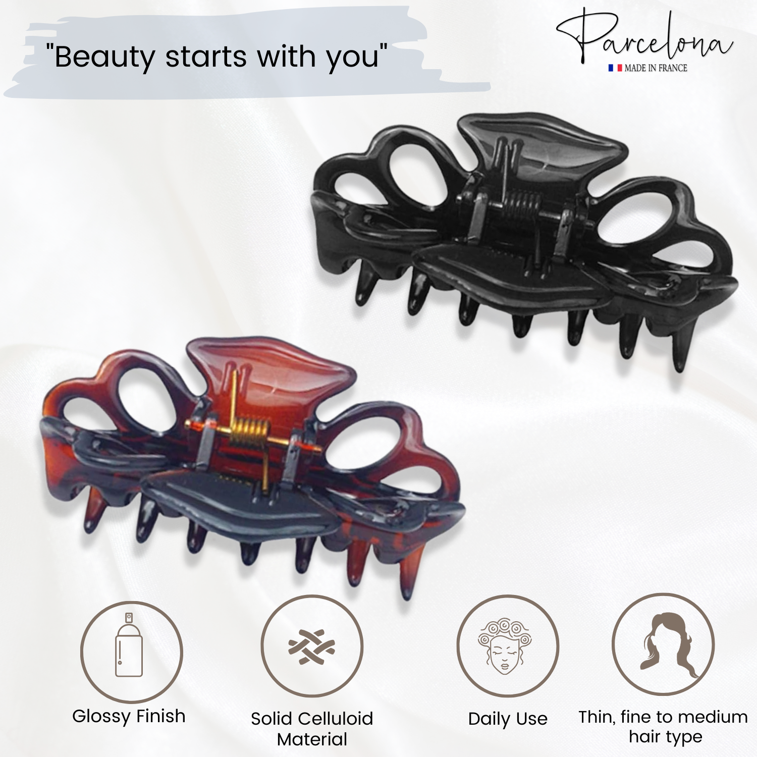 Parcelona French Double Loop Small Tortoise Shell and Black Jaw Hair Claw