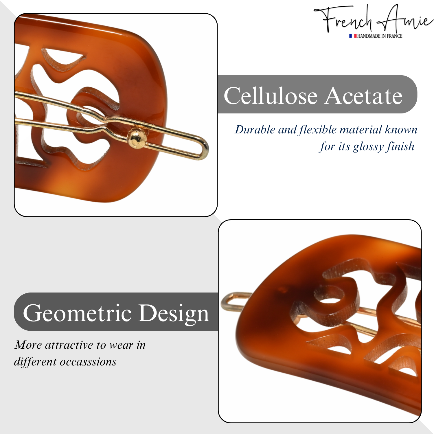French Amie Swirls 2 ¼” Cellulose Handmade Tige Boule Snap Hair Clips for Women