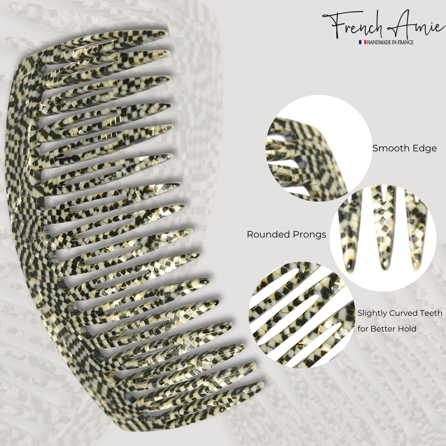 French Amie Opera Handmade Medium 16 Teeth Cellulose Acetate Side Hair Comb