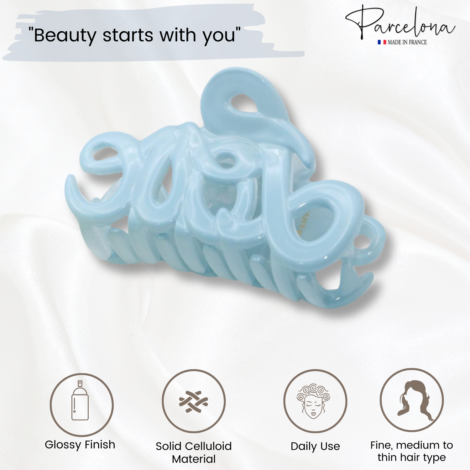Parcelona French Love Small 2" Cellulose Acetate Hair Claws for Women and Girls