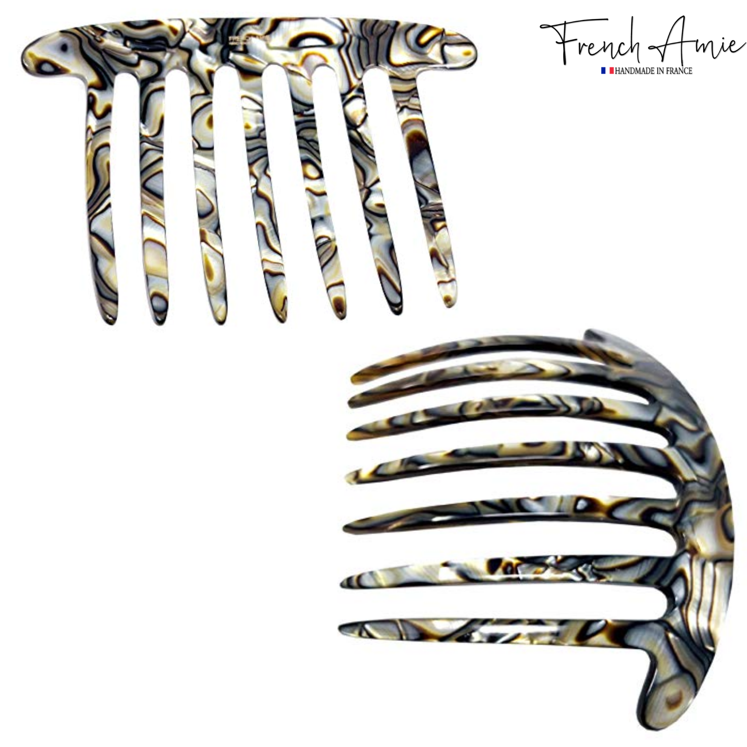 French Amie 7 Teeth Handmade Cellulose Side Hair Comb for Women and Girls
