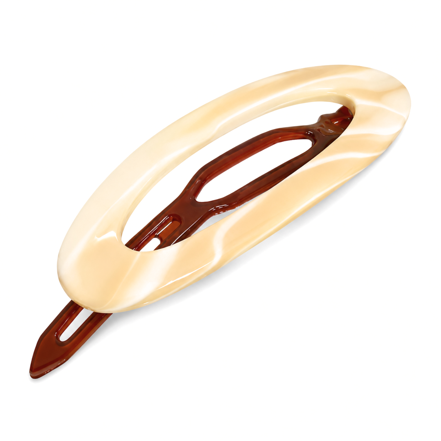 French Amie Oval Cut Out Small Handmade Cellulose Snap Hair Barrette for Women