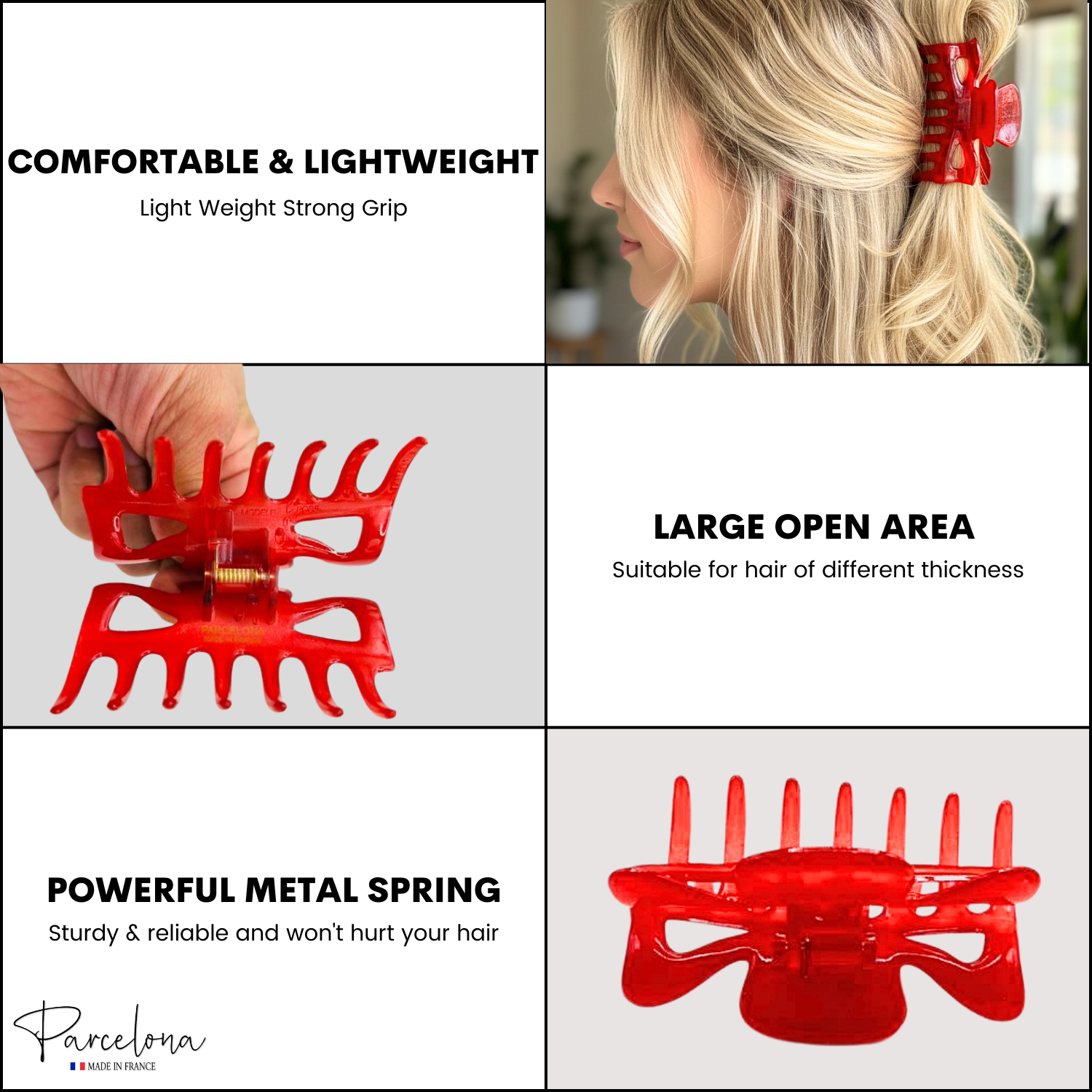 Parcelona French Classic 3" Medium Cellulose Covered Spring Hair Claw Clip