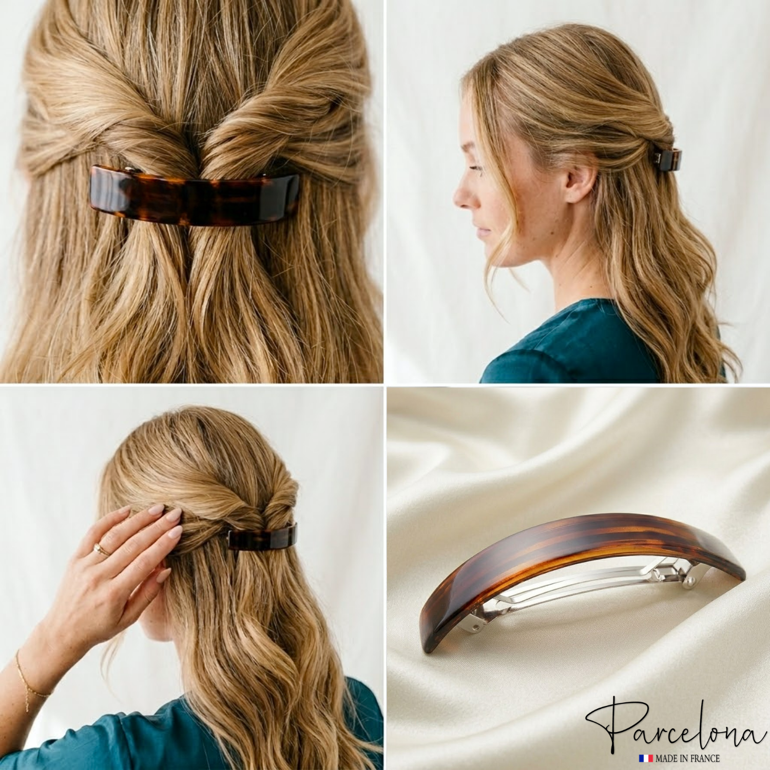 Parcelona French 3.5" Tortoise Shell Curved Rectangular Hair Clip Barrette Women