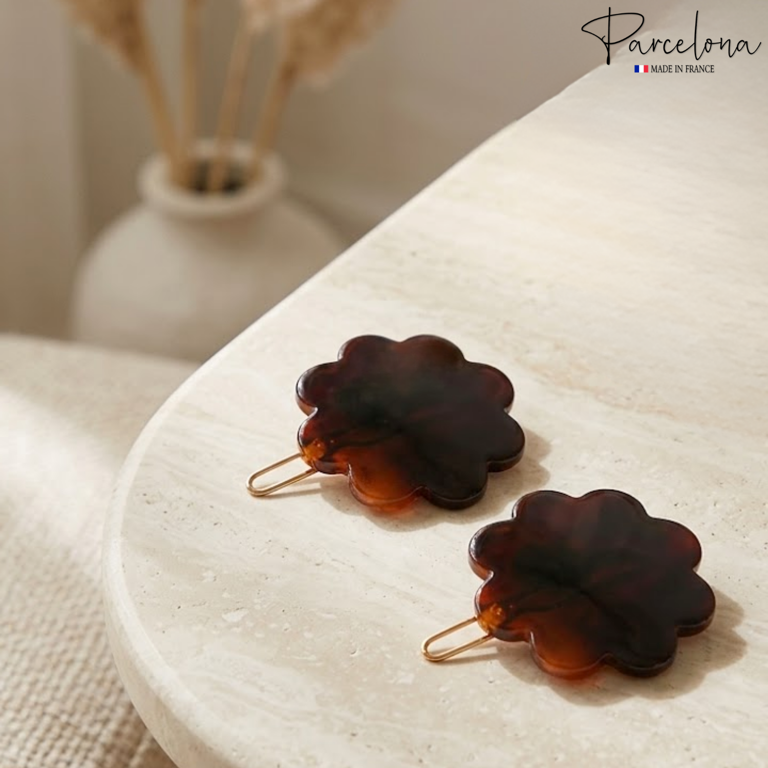 Parcelona Flower Tortoise Shell Hair Clip 1.5" Small Tige Boule Barrette Womens