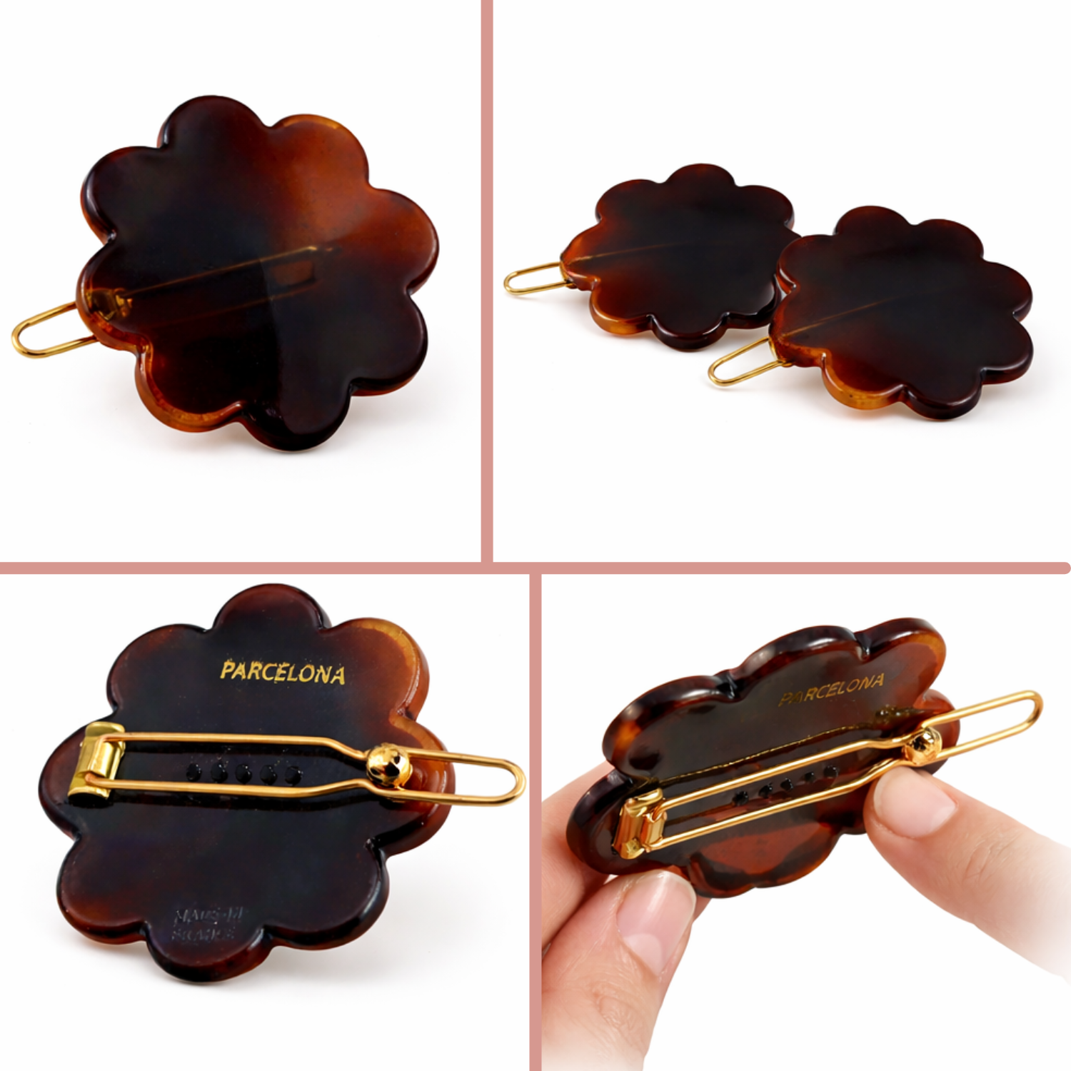 Parcelona Flower Tortoise Shell Hair Clip 1.5" Small Tige Boule Barrette Womens