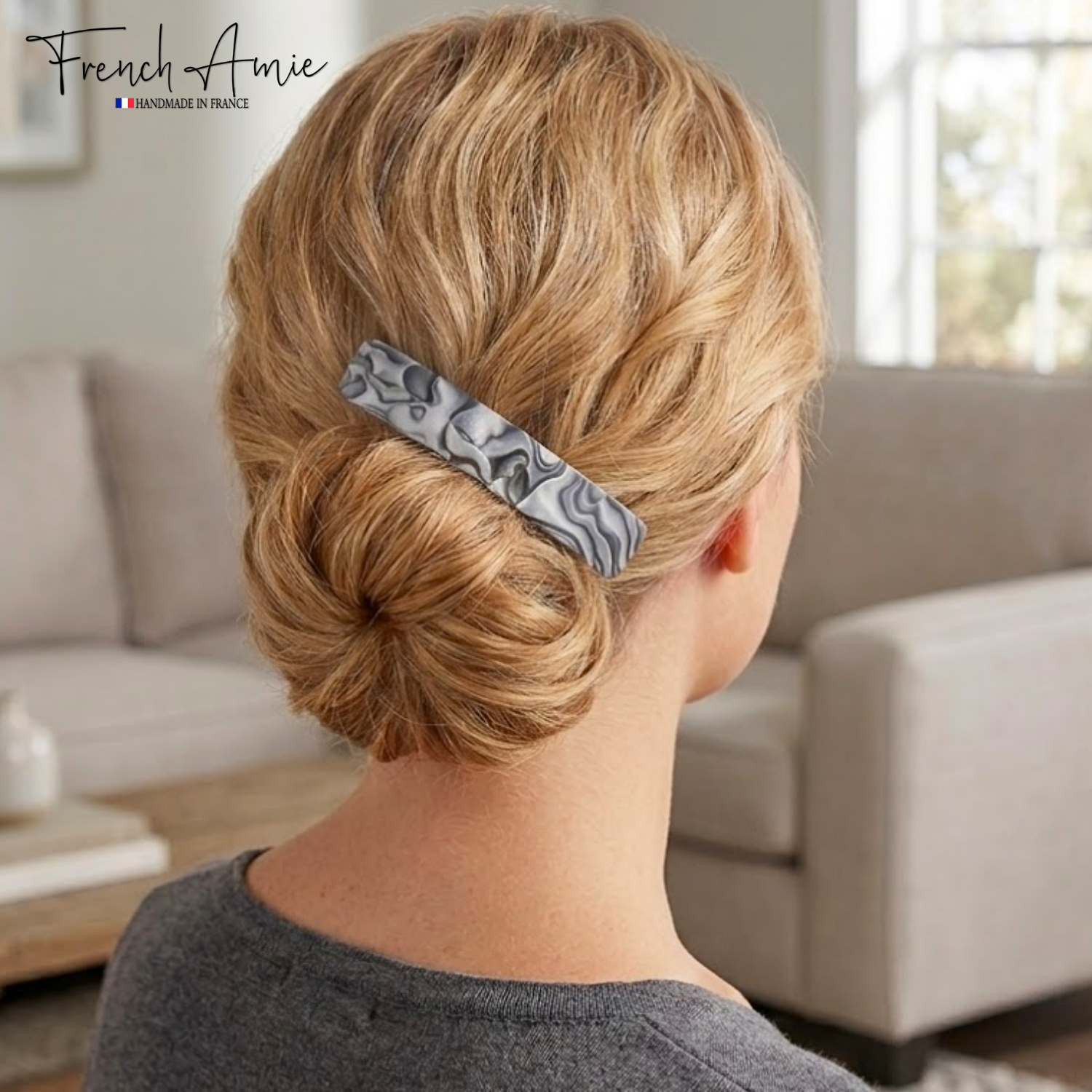 French Amie Oblong 3 1/2" Cellulose Handmade Automatic Hair Barrette for Women