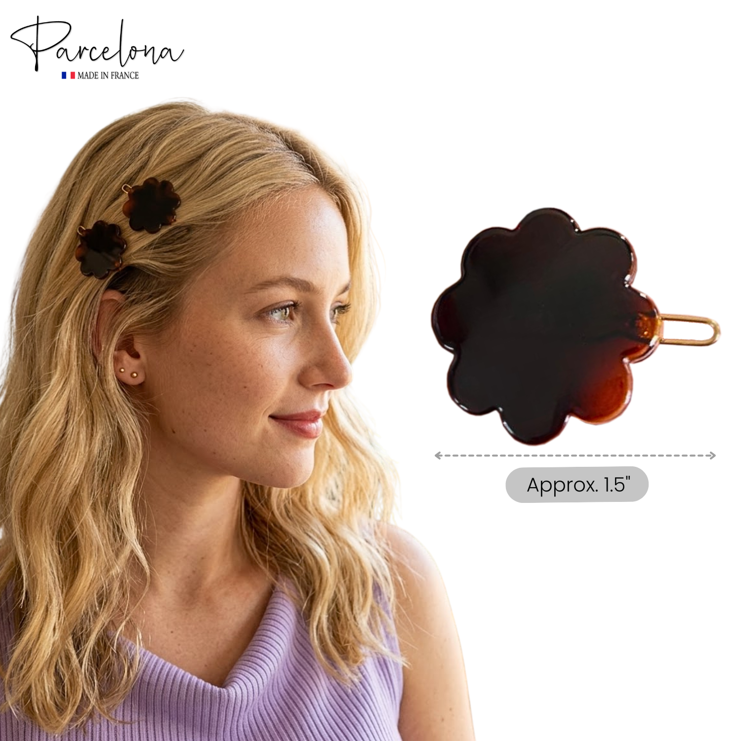 Parcelona Flower Tortoise Shell Hair Clip 1.5" Small Tige Boule Barrette Womens
